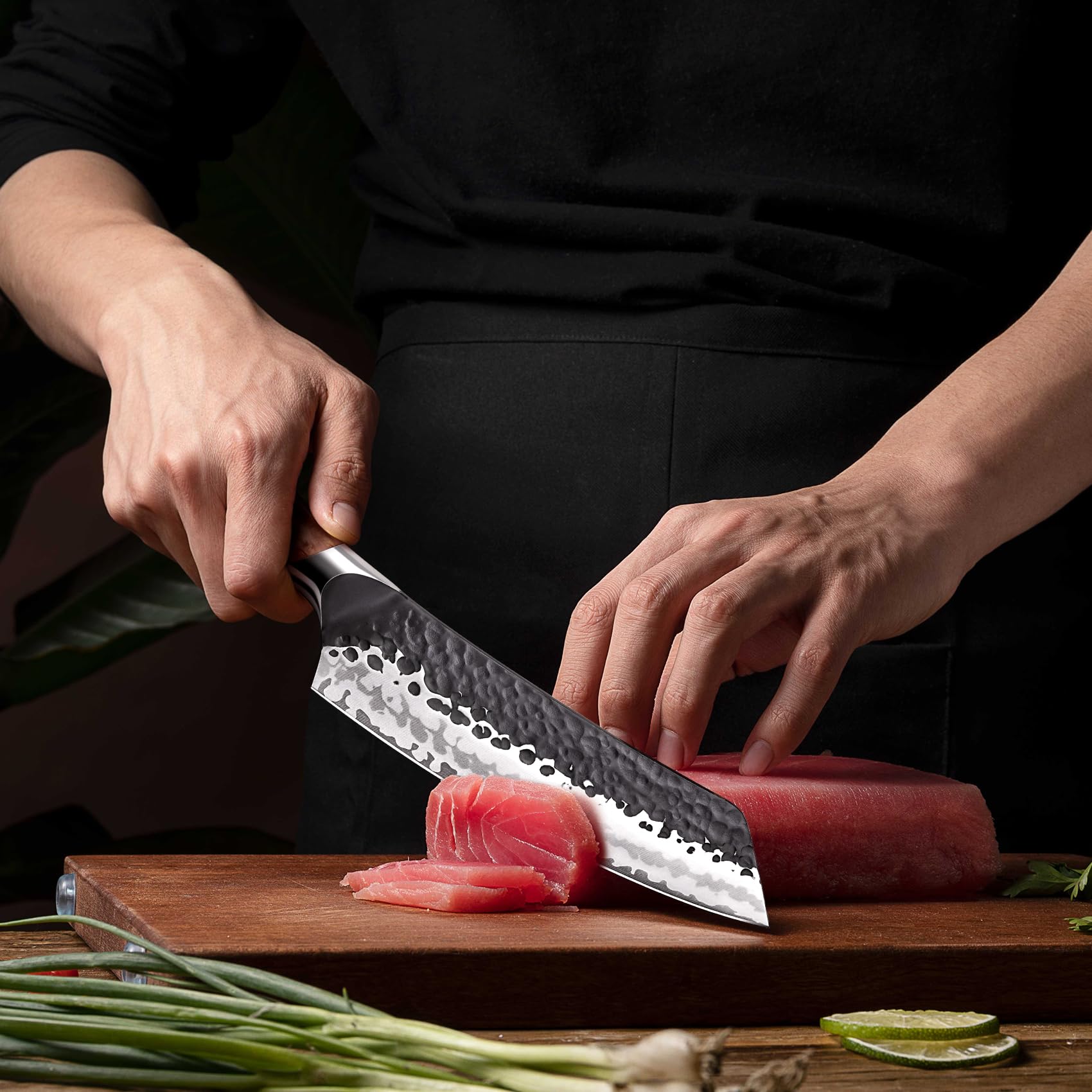 SHAN ZU Couteau Santoku Forgé à la Main, Couteau de Cuisine 18 cm, Acier à 7 Couches au Carbone de Haute Qualité, Manche en Bois d'érable