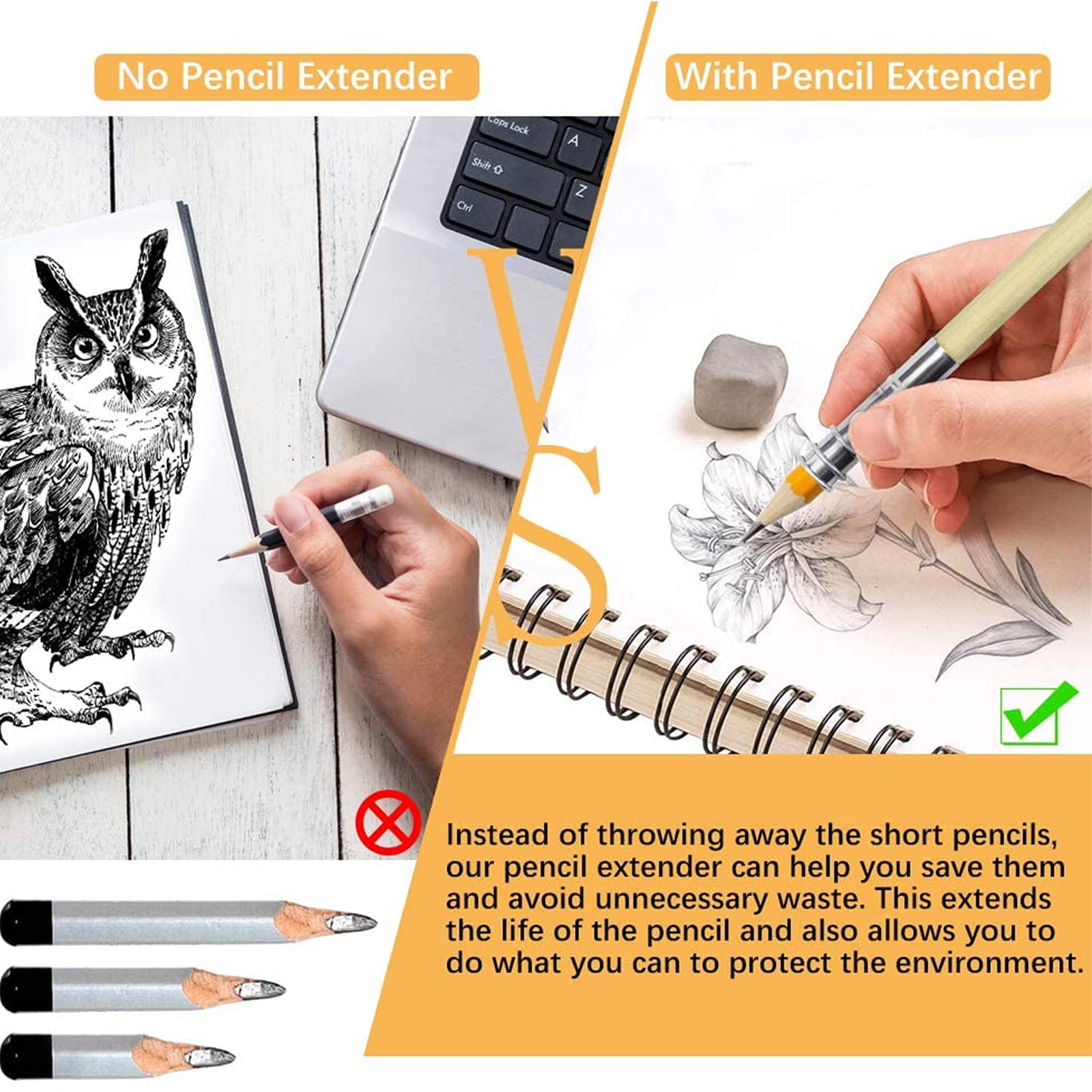 6 Prolunghe Per Matite In Alluminio - Estensori Regolabili Per Matite Corte, Colorate E Pratiche