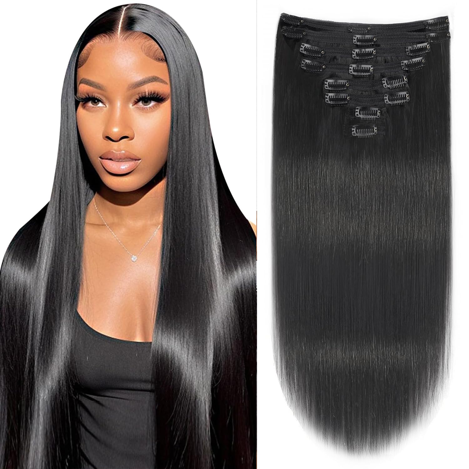 Mihugass Straight Clip in Hair Extensions Straight Hair Extensions Clip Ins Natural
