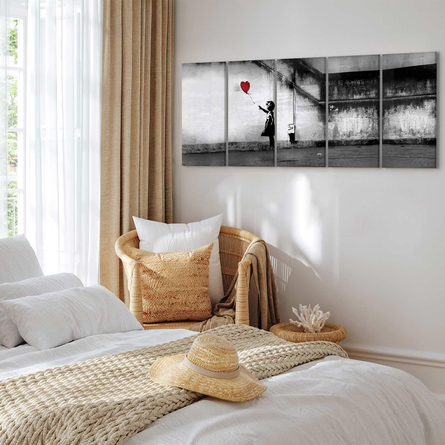 murando Quadro Banksy 225x90 cm 5 pezzi Stampa su tela XXL Immagini quadri grandi moderni Murale Fotografia Grafica Decorazione soggiorno da parete Street Art Urban Murale