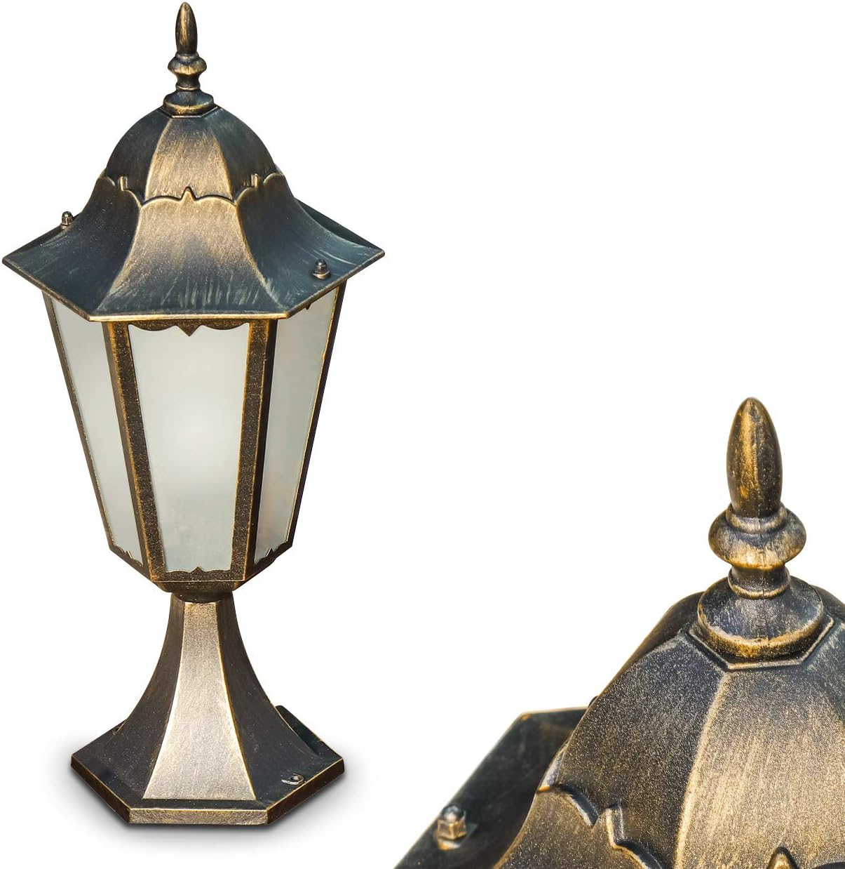 Outdoor lamp Hong Kong Frost, bollard light in antique look, cast aluminium in brown/gold with frosted glass panes, path light 49 cm, retro/vintage garden lamp, E27 socket, IP44, without bulbs