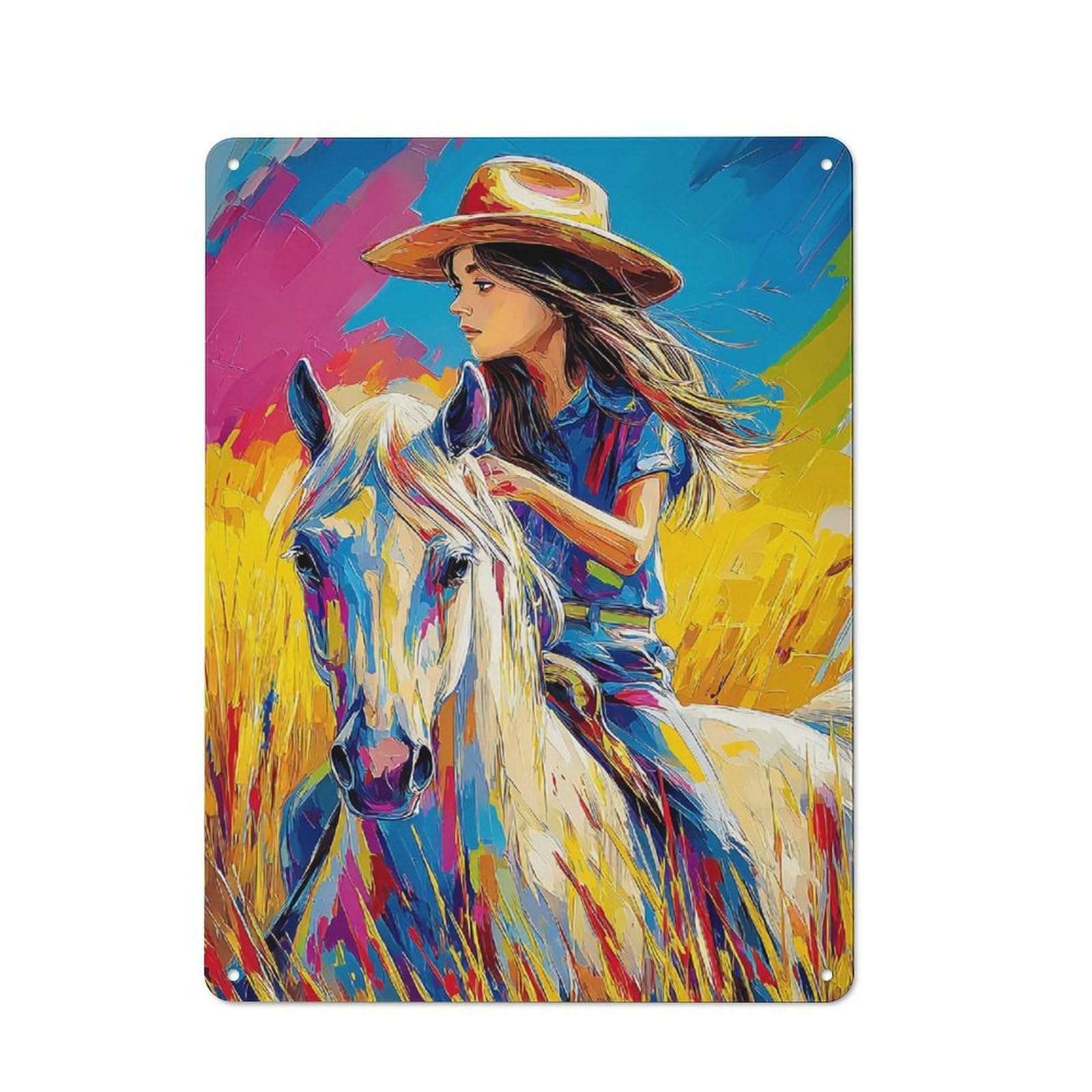 Junmoney Rider In Vibrant Landscape Retro Vintage Tin Sign 40X30cm, Cafe Wall Decor For Kitchen, Cafe, Pantry Or Dining Room