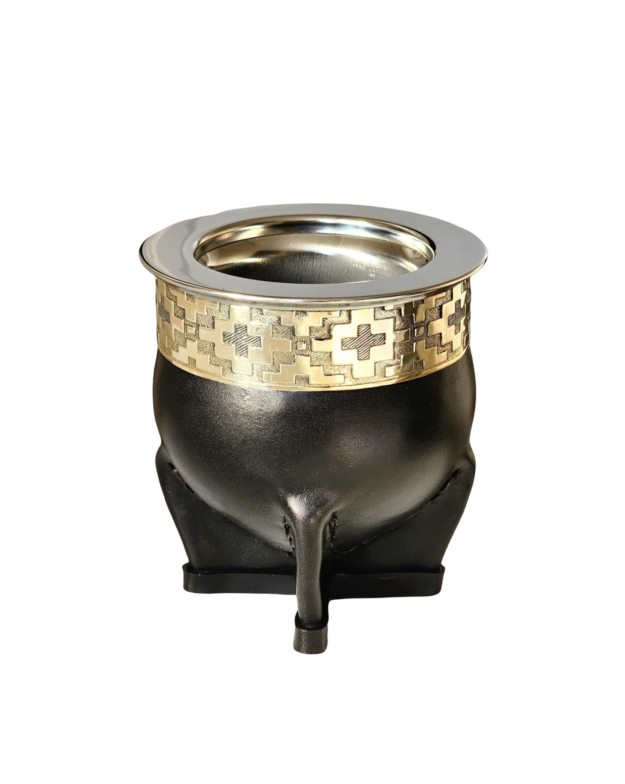 Taza Mate Imperial Argentino Premium - Hecho de Acero Inoxidable Térmico - Exterior Cuero Negro con Plata Alemana - Calabaza Yerba Mate Moderna - Incluye Bombilla de Regalo.