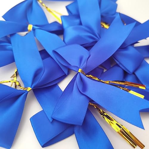 Miniatura 5 de 50 lazos de cinta de satén azul de 3-12 pulgadas con lazos de amarre para decoración de árbol de Navidad, embalaje y envoltura de regalos (azul)