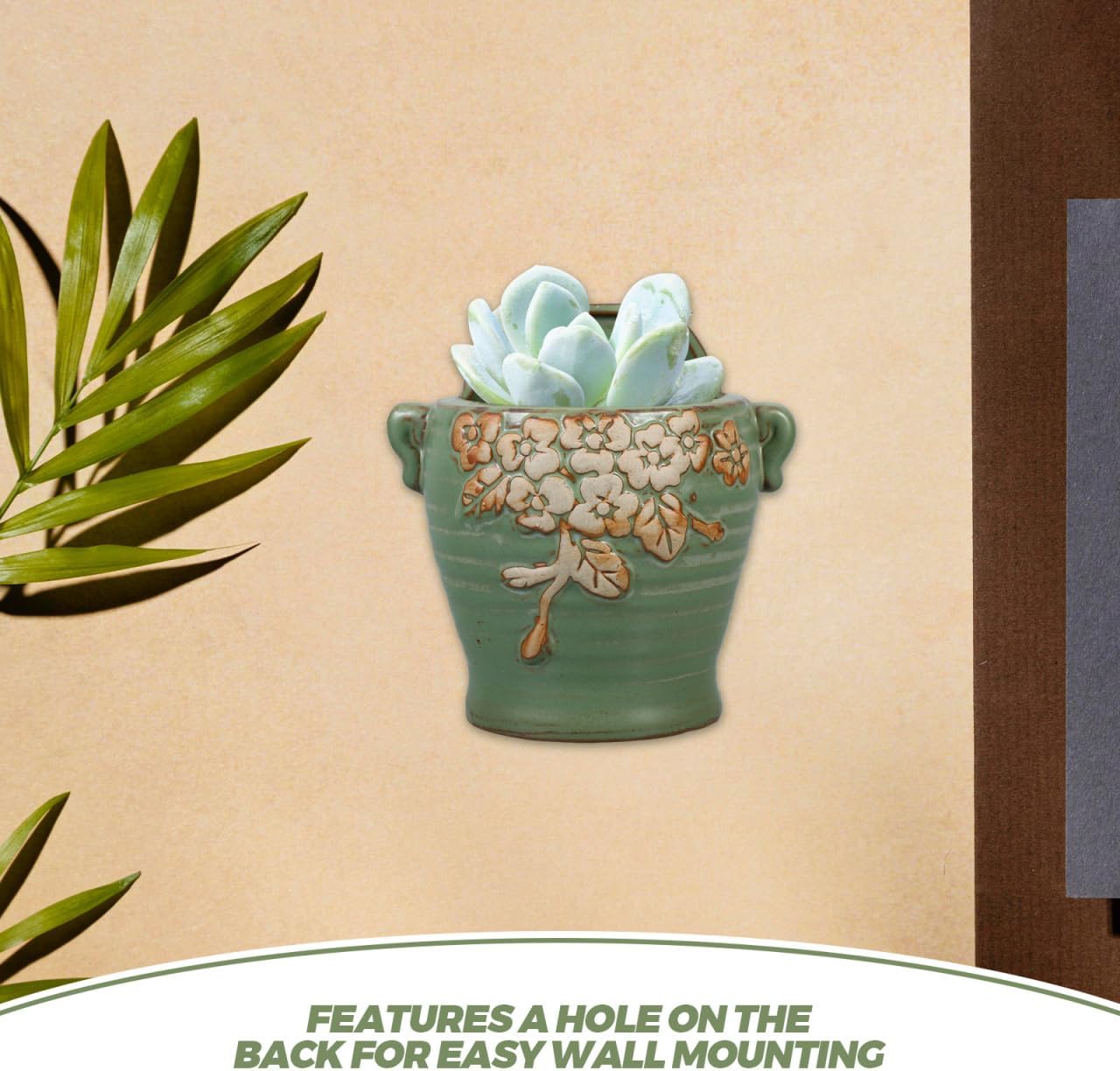 HANABASS Vintage Ceramic Wall Planter - 8 Inch Green Retro Flower Pot for Farmhouse Decor, Indoor/Outdoor Hanging Planter for Succulents, Herbs, Wall Plants