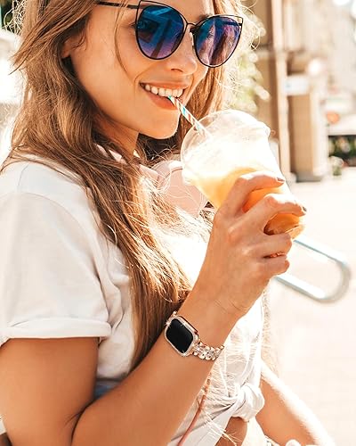 Miniatura 7 de Compatible con Apple Watch Band de 1.575 pulgadas (1.575 in) para mujer, bandas brillantes de repuesto de joyería de diamante, pulsera de metal