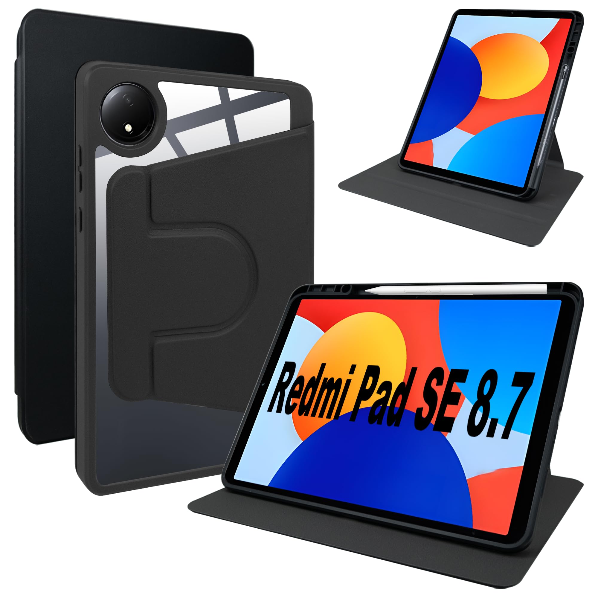 PU Leather Case for Xiaomi Redmi Pad SE 8.7 Inch Case with Pen Slot/Rotating Stand/Scratch-Resistant, PU Leather + Acrylic Case for Xiaomi Redmi Pad SE 8.7 Inch (2025) 12.3 Inch Cover