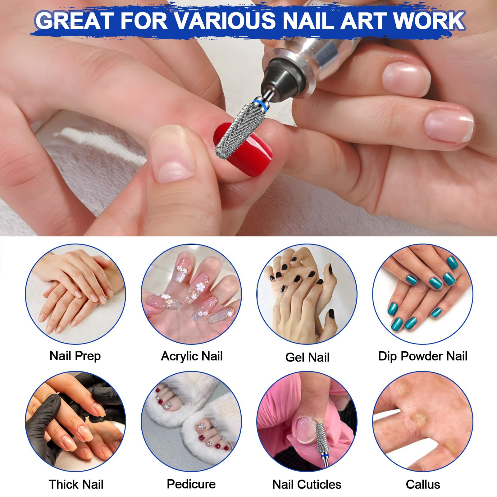 CGBE 5-in-1 Punte Fresa Unghie, Punta Fresa Unghie de Carburo di Tungsteno per Rimuovere Gel Acrilico Cuticola, 3/32 Pollici Punta Fresa Rimozione Gel, Strumenti per Manicure e Pedicure | Punta Fresa Unghie de Carburo di Tungsteno, 3/32 Pollici Punta Fres