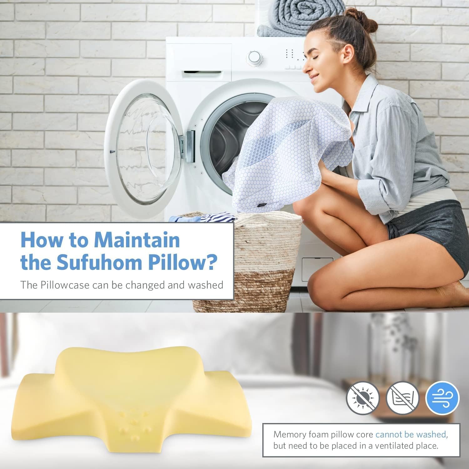 Sufuhom CertiPUR-US Contour Memory Foam Pillow, Cervical Neck Support Pillows for Head Neck Pain Relief, Ergonomic Sleeping Orthopedic Pillow for Side, Back, Stomach Sleepers, Standard 100 by Oeko-TEX : Home & Kitchen