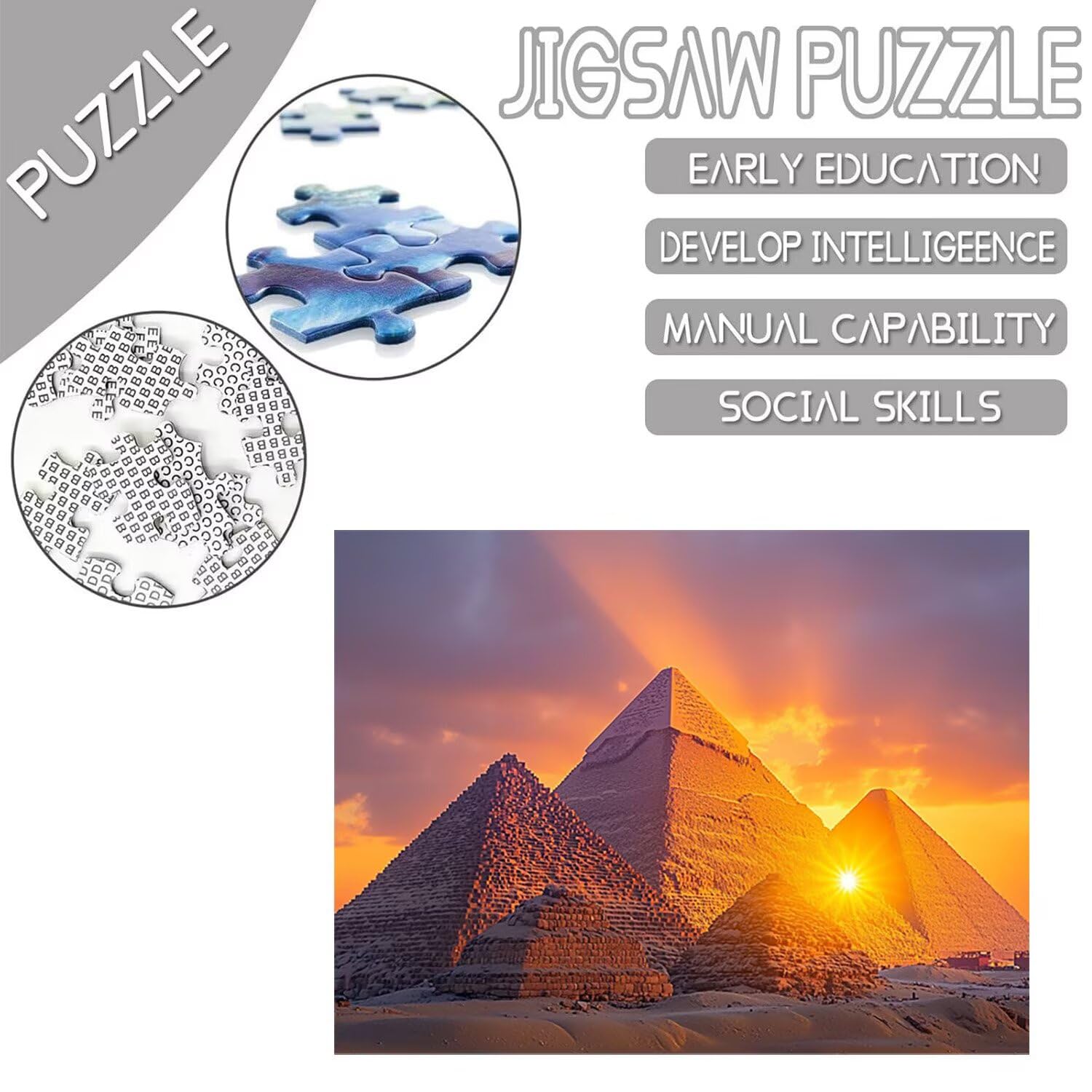 Puzzle dla dorosłych 1000 sztuk piramidy egipskie puzzle dla dorosłych gra edukacyjna wyzwanie zabawki 1000 elementów puzzli dla dorosłych dzieci, kolorowe puzzle DIY do wystroju domu 75x50cm l-5