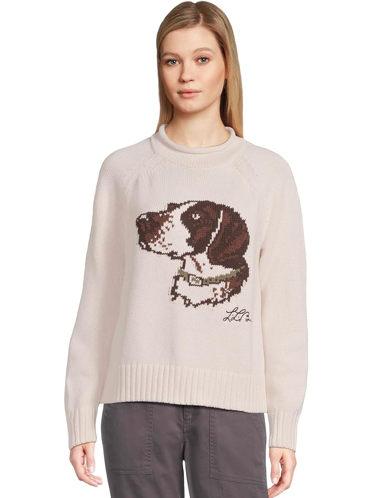 Beige L.L.Bean Signature Original Cotton Rollneck Novelty Sweater