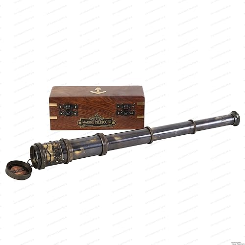 Miniatura 4 de US HANDICRAFTS - Telescopio de mano náutico vintage de latón con caja de madera  Cristal espía de capitán náutico
