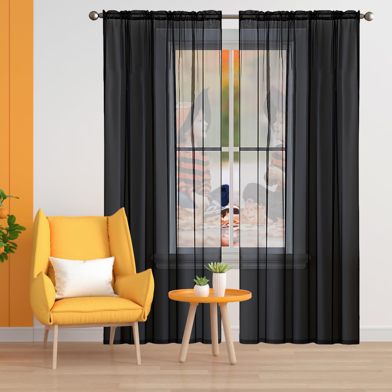 Draperies voile en lin effet demi transparent noir haut de gamme