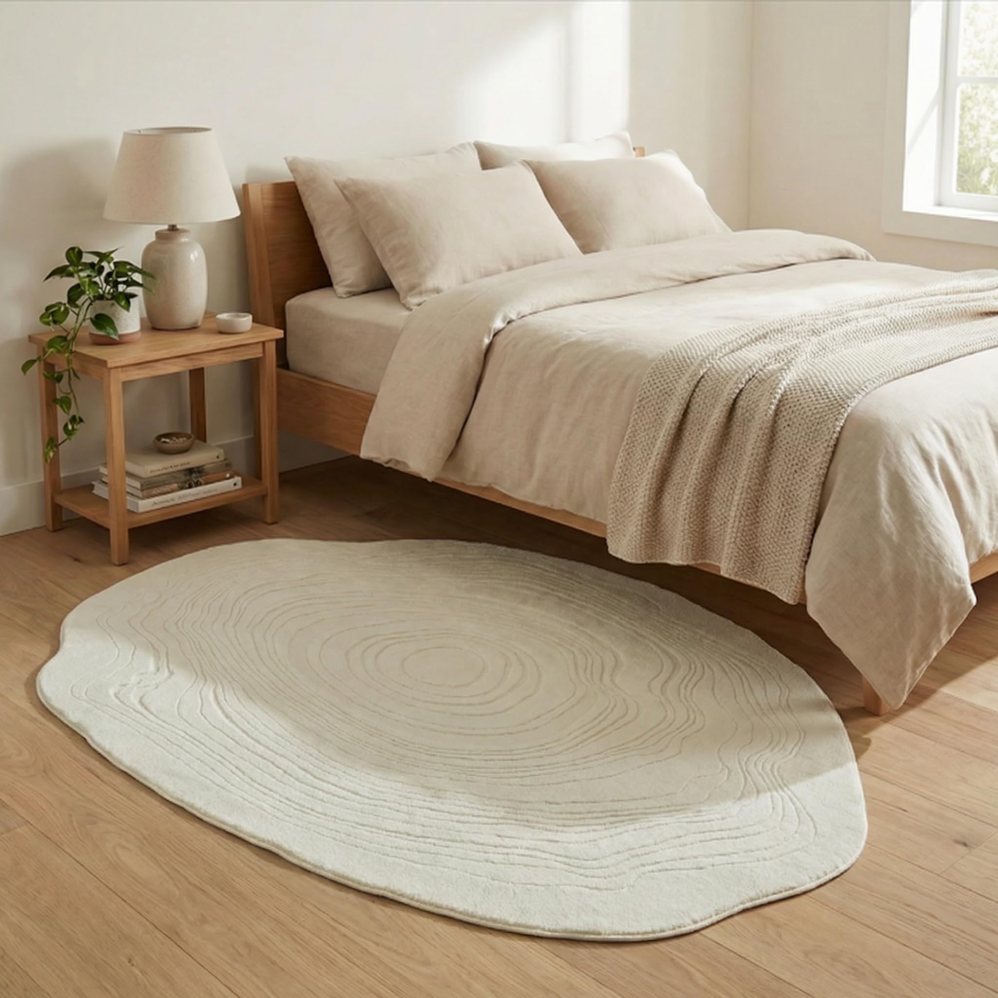 Teppich Wohnzimmer 120x180 cm Creme - Asymmetrisch 3D Wellenmuster - Kurzflor Waschbar & rutschfest - Moderner Teppiche für Schlafzimmer, Kinderzimmer