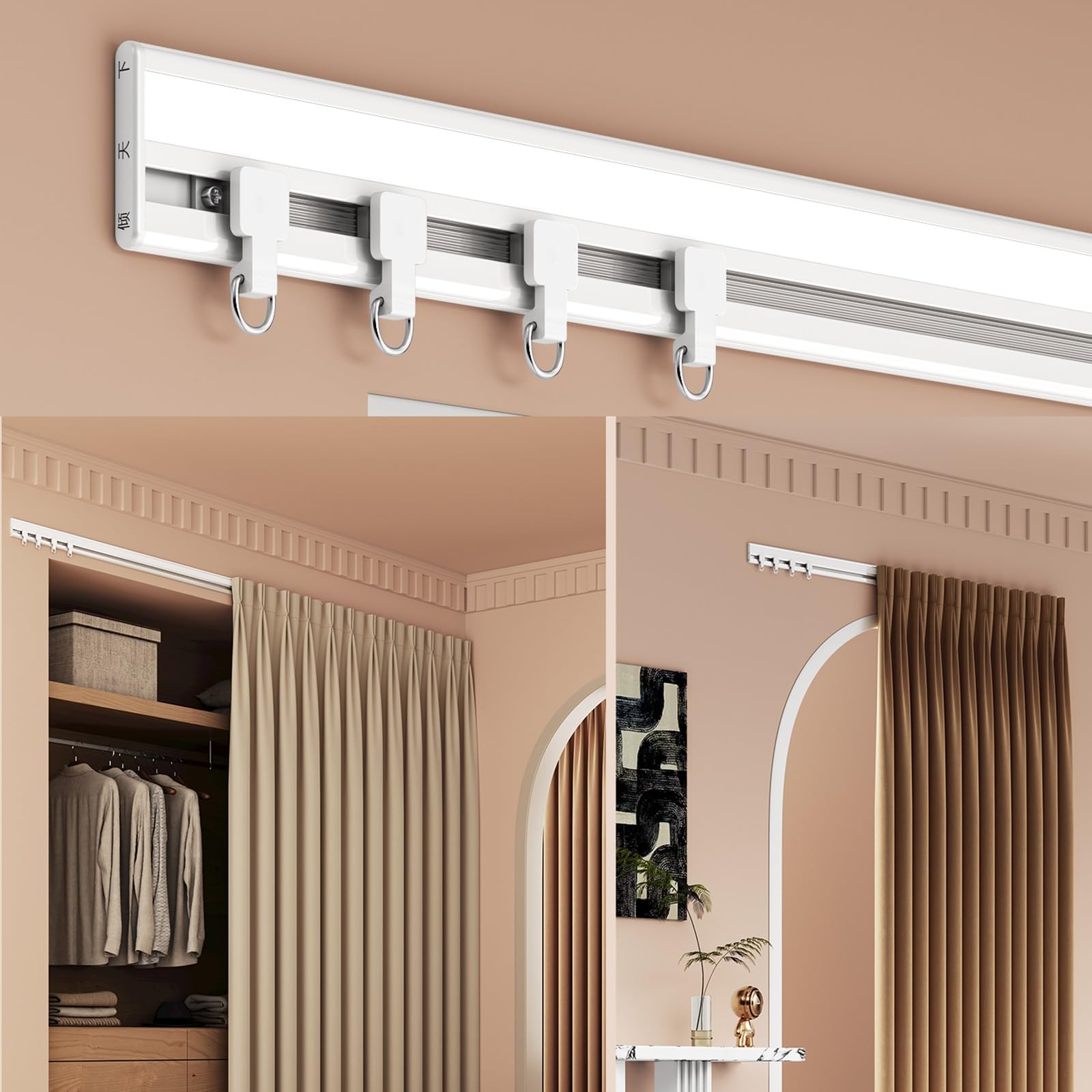 Binario scorrevole ultra sottile in alluminio per camper e divisorio a parete, 240 cm (2 x 120 cm), champagne, ideale per finestre, doccia, applicazioni a bovindo, soluzione salvaspazio