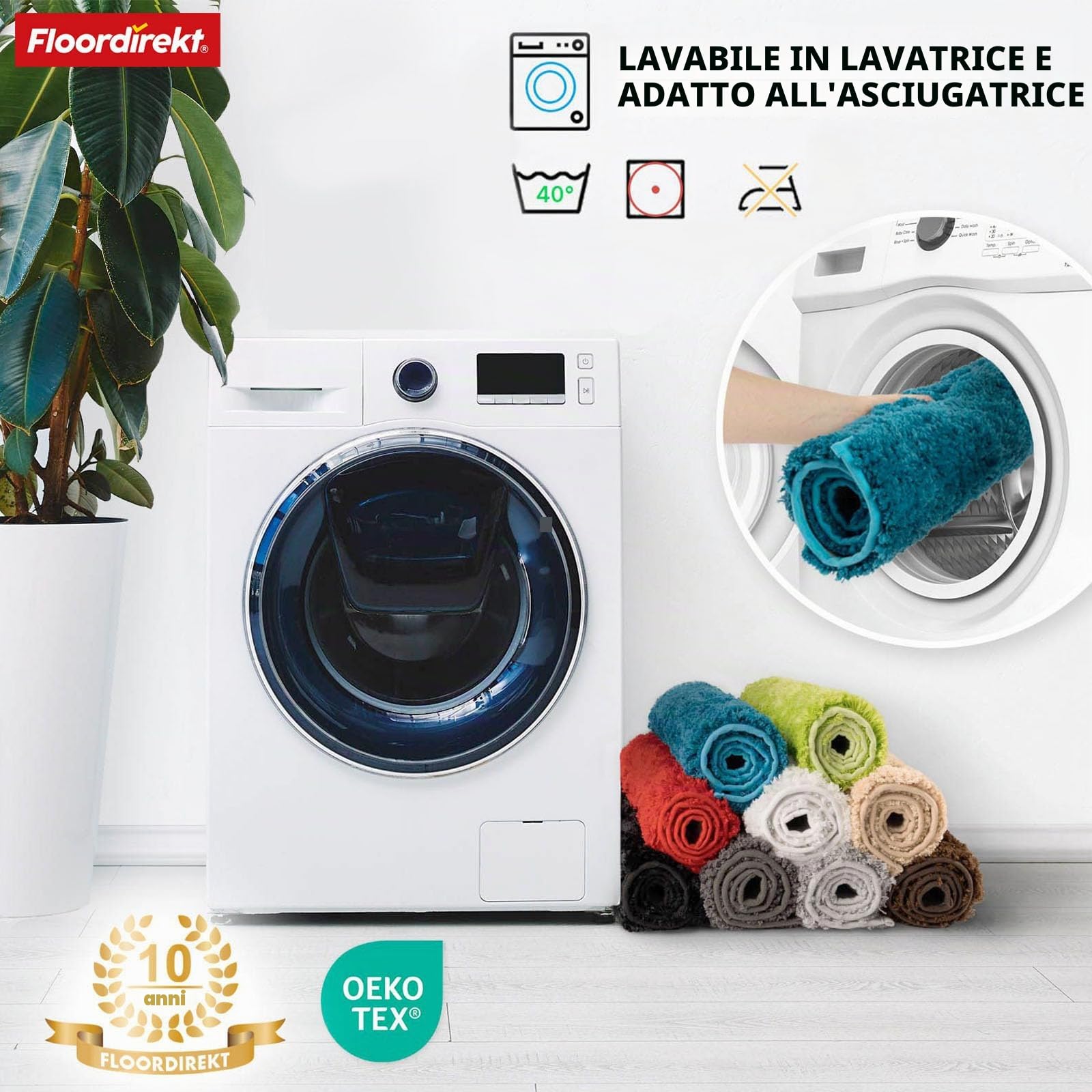 Floordirekt Tappeto da bagno – extra soffice e ad asciugatura rapida – Tappetino da bagno con retro antiscivolo – Tappetino da bagno (Maris) (avorio, rotondo, 120 cm)