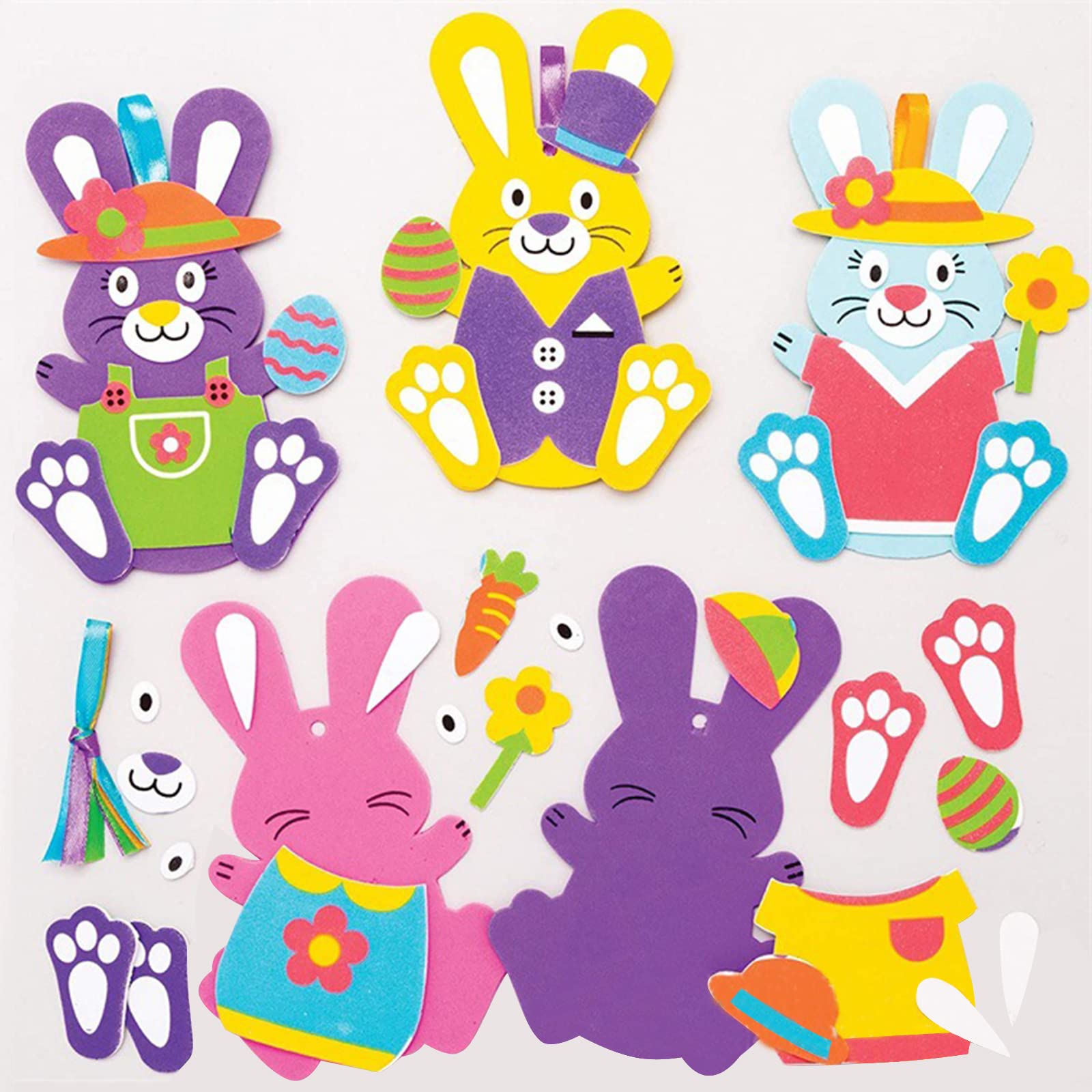 Makenlug Multicolor 5 Pack Easter Crafts For Kids, Easter Bunny Foam Stickers, Easter Bunny Decoration, Diy Easter Crafts For Kids Rabbit Self-Adhesive
