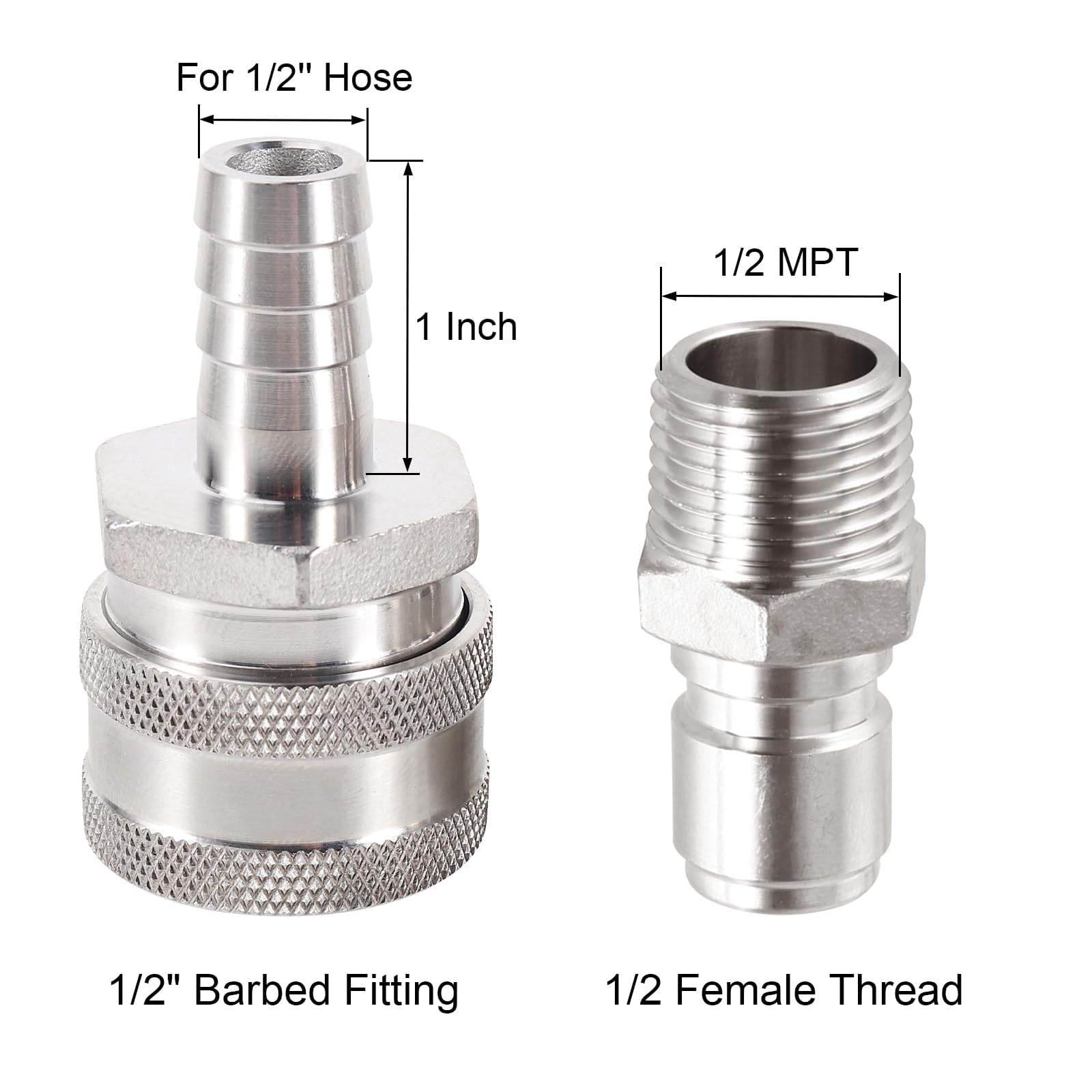 MRbrew Juego de 2 conectores de desconexión rápida de acero inoxidable 304 de 1/2 MPT macho de 1/2 pulgada hembra de 1/2 pulgadas, sistema de desconexión rápida para válvula de bola, bombas de cerveza