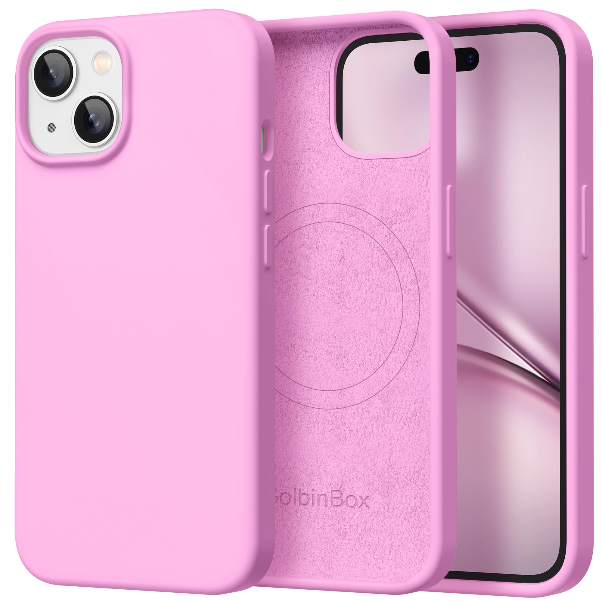 GolbinBox Magnetic for iPhone 15 Case, Silicone Cover, Rose Pink