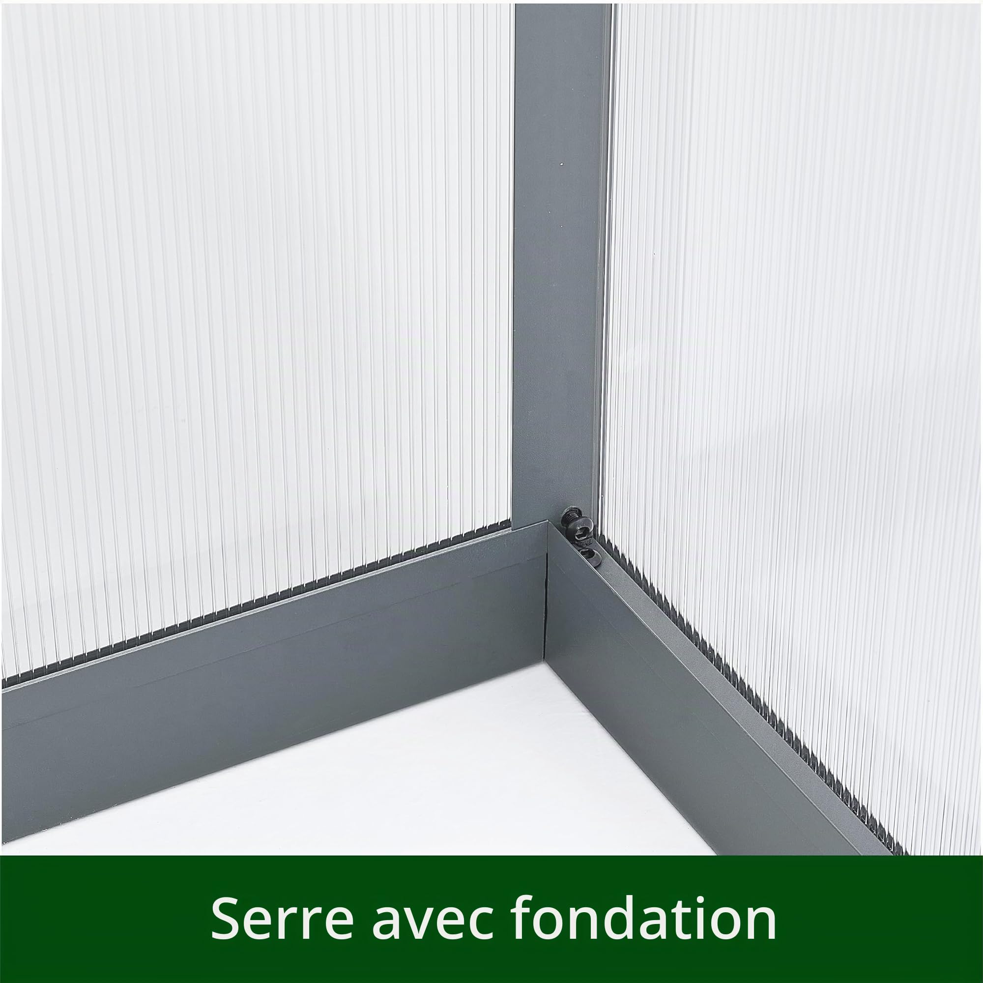 Serre en aluminium avec fondation de 302 x 238 cm, plaques de 4 mm, grande serre de jardin, résistante à l'hiver, pour semis précoce, élevage, 11,70 m³, double porte, gris