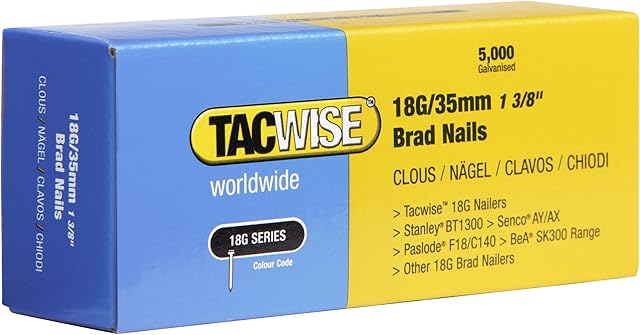 TACWISE 0399 Type 18G / 35 mm Galvanised Brad Nails, Silver, Pack of 5,000