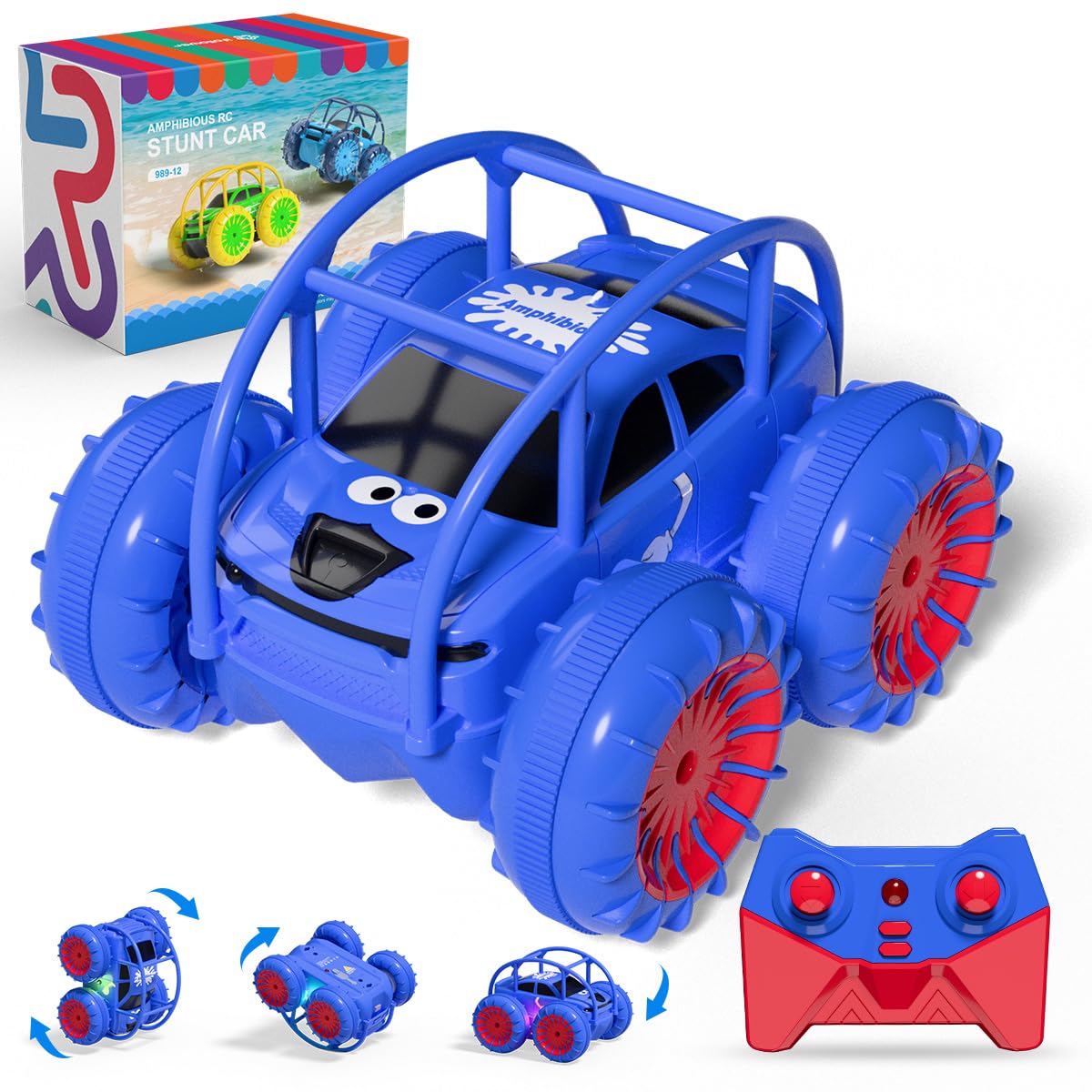 Amphibious Remote Control Cars Type-C Direct Charging, Rechargeable Monster Truck with Controllable LED Lights, 4WD All-Terrain, 2.4G Anti-Interference Toy Cars- Ideal Presents for Ages 3-12