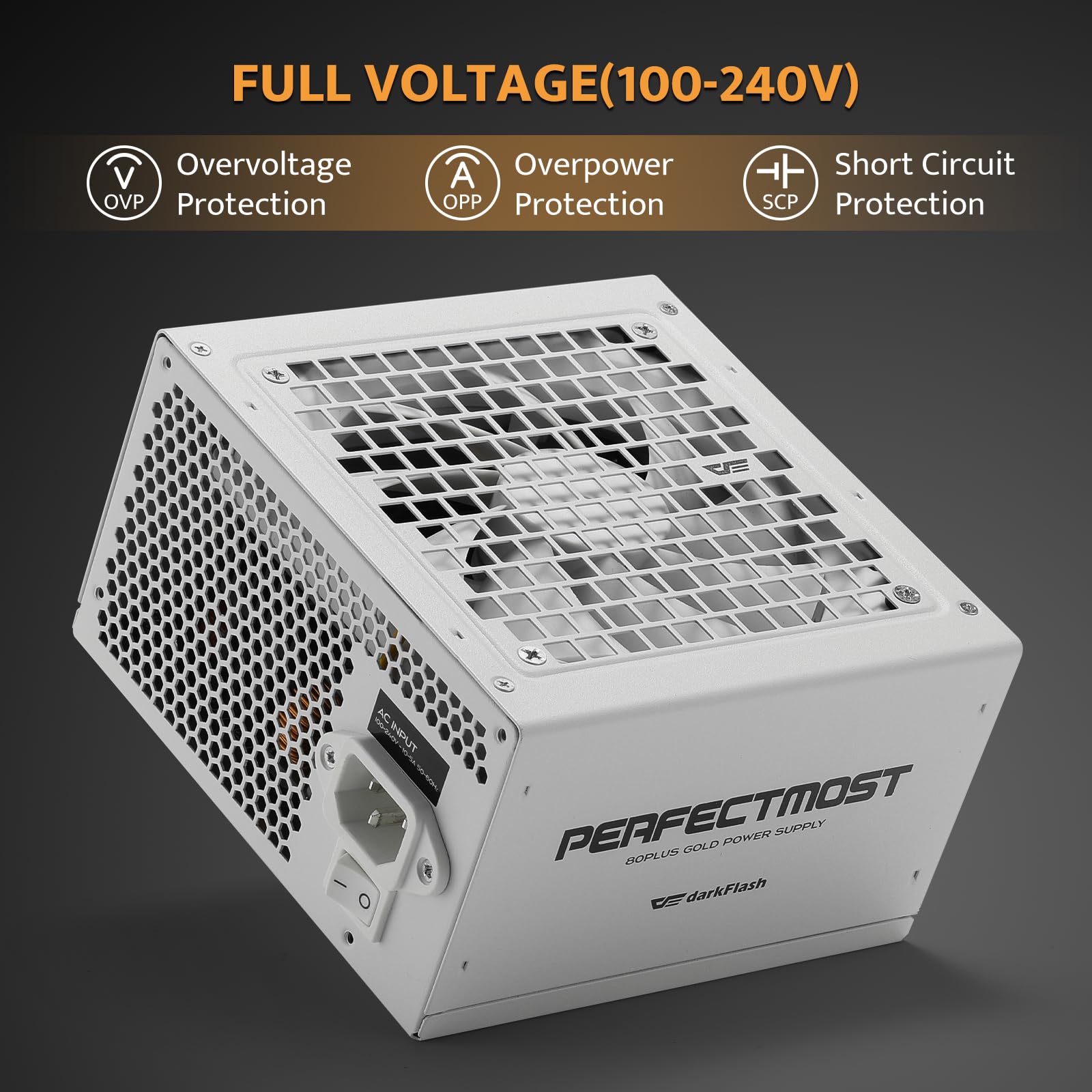 darkFlash PMT850 W pełni modułowy zasilacz ATX 3.1 i PCIe 5.1 Ready, kabel 12VHPWR w zestawie, 100% japońskie kondensatory 105°C, 80 Plus Gold Gaming PSU, kompaktowy rozmiar 150 mm, 5 lat
