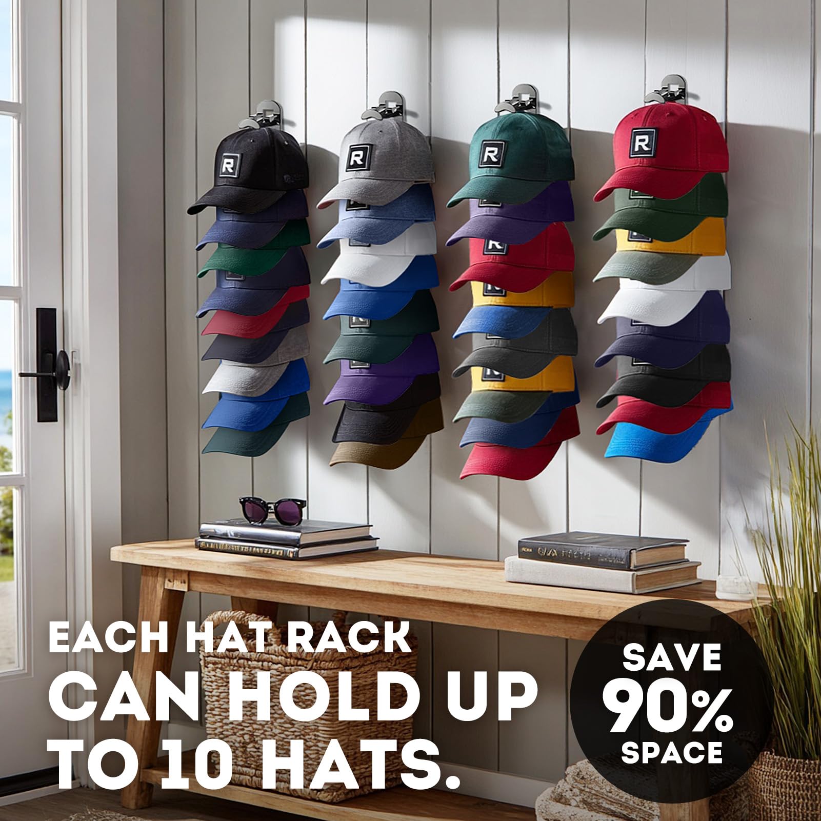 Jcocylse Kappenhalter - Wandhalterung für Caps & Hüte | Stabile Cap Halterung Wand | Praktische Hutablage mit Haken | Cap Organizer für Mützen, Basecaps Typ B (Schwarz)