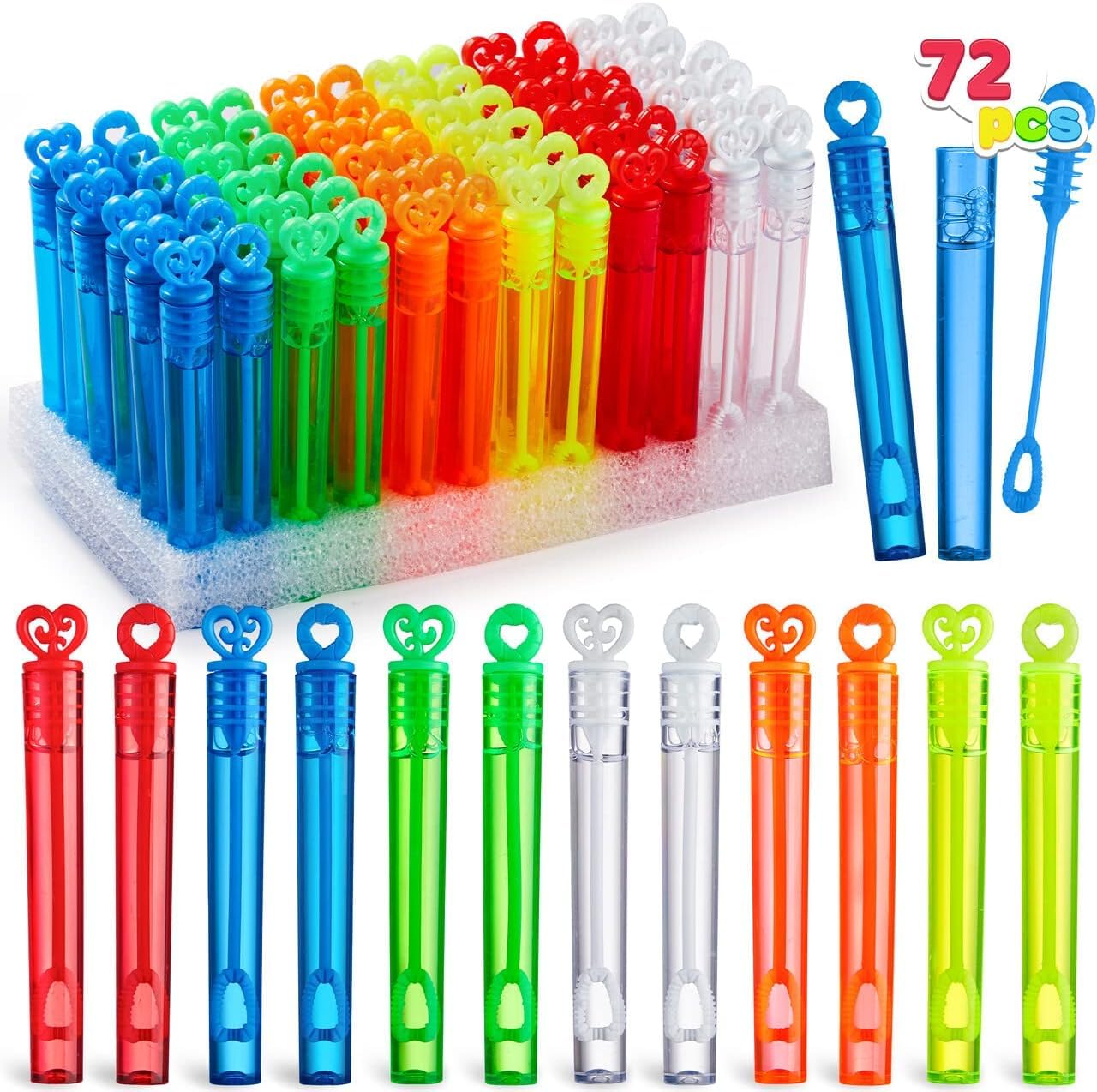 JOYIN 72 Piezas 6 Colores Mini Burbuja varitas a Granel Fiesta Favores Surtido Juguetes para niños, Carnaval Premios, Boda, Regalos al Aire Libre para niñas y niños