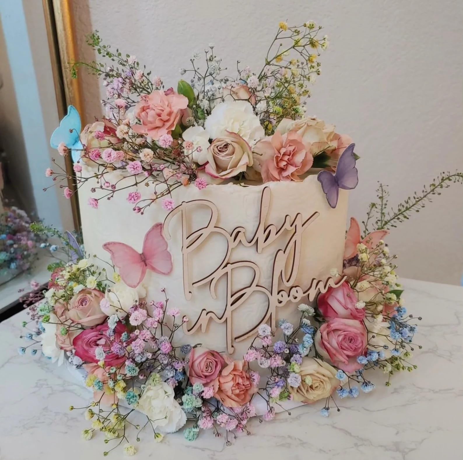Baby In Bloom Tortenaufsatz Aus Holz – Rustikale Babyparty-Deko Für Kuchen | Perfekt Für Gender Reveal & Baby Shower