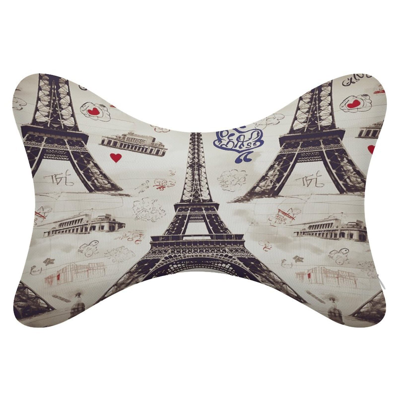 VstaDank French Paris Tour Eiffel Tower Car Neck Pillows 2 Pack Removable Ergonomic Cervical Support Pillow Fashion Cozy Bone Shaped Pillows Soft Car Headrest Pillow for Office Airplane Most Car