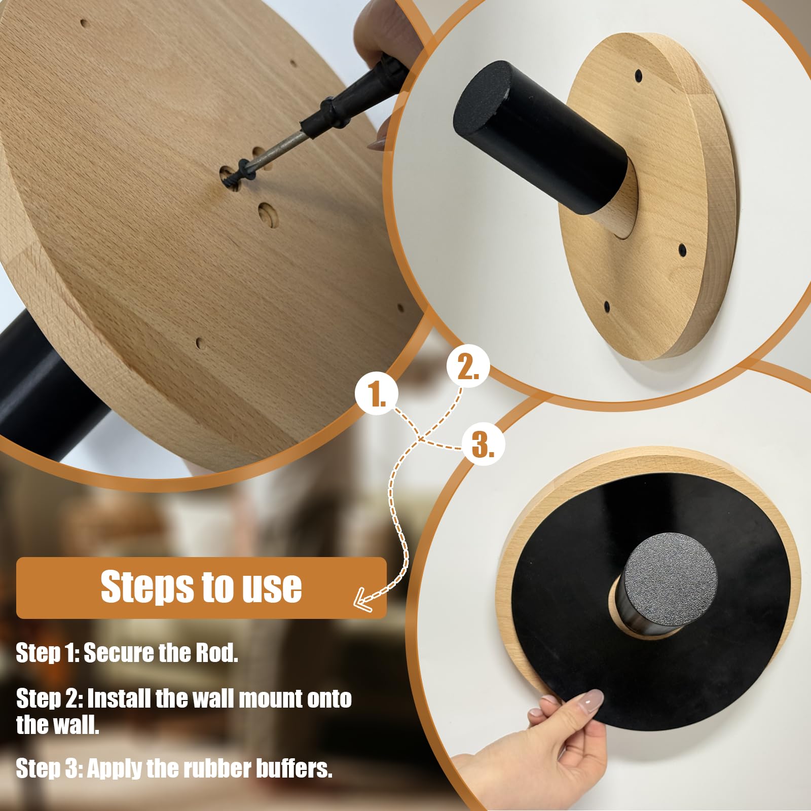 Handpan Drum Wandhalterung, Holz Stahl Zungentrommeln Aufhänger mit Gummipuffern, Ideales Display & Aufbewahrung für Percussionisten