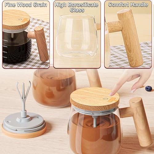 Miniatura 6 de Taza autoagitadora, taza mezcladora eléctrica de alta velocidad de 13.5 fl oz, taza de café portátil de vidrio de borosilicato para