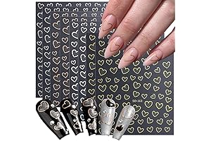 8 Sheets Metallic Nail Art Stickers: Heart Love Nail Decals & Designs