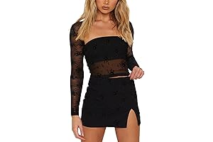 2 Piece Outfits for Women - Sexy Floral Lace Black Lace Set