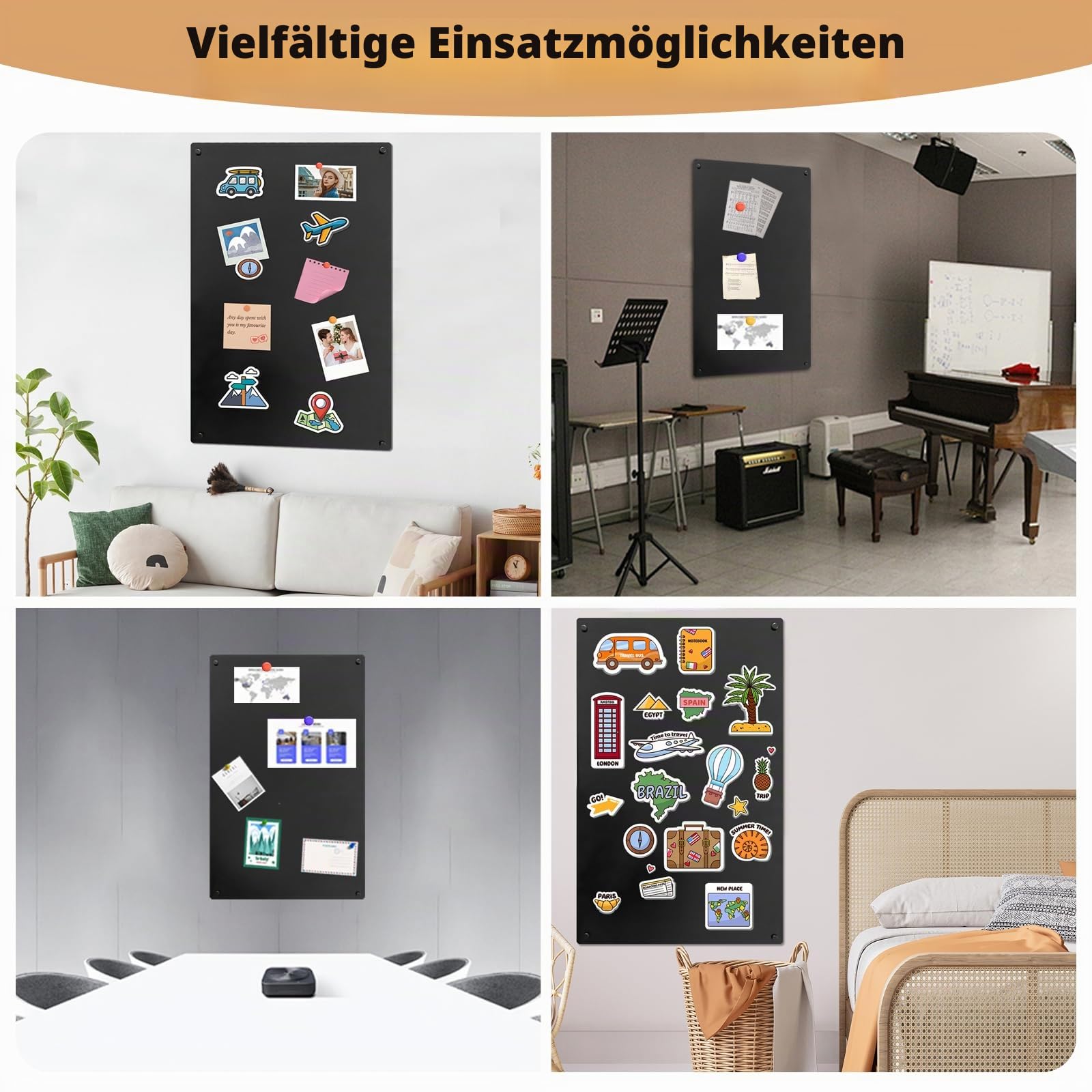 Magnettafel Schwarz 80x50cm, Metall Große Magnetwand, Pinnwand Magnetisch Magnetboard für Küche, Büro, Kinderzimmer zur Unterbringung von Touristenmagnete Notizen und Fotos (Neutral)