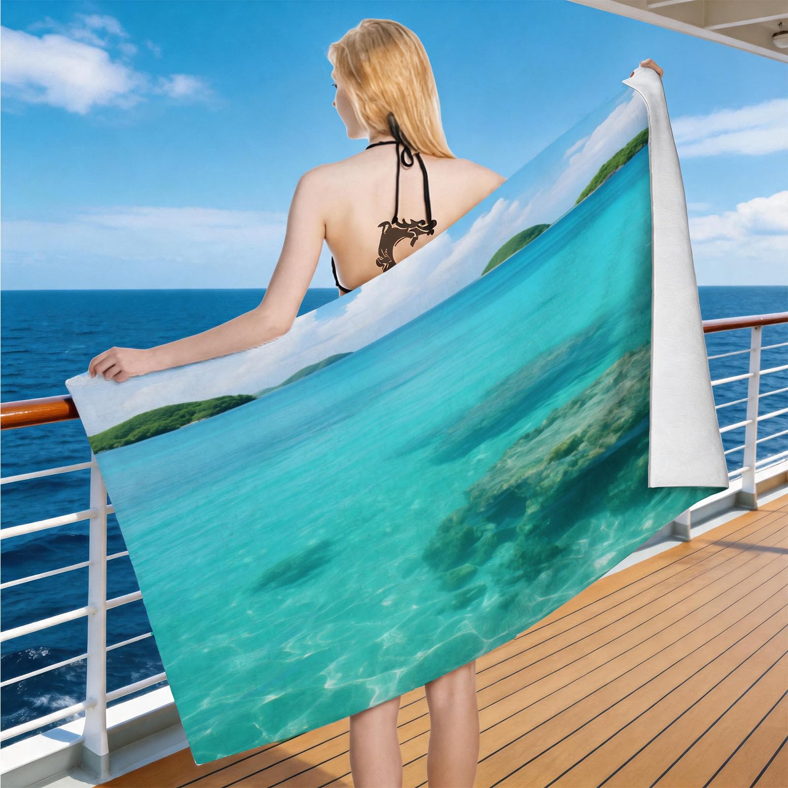 Hongduo Microfiber Quick Dry Beach Towel Sea View, 3D Tropical Beach Beach Towels Absorbent Fast Drying Bath Towels, Travel Camping Gym Swimming Bathroom (100x200cm)