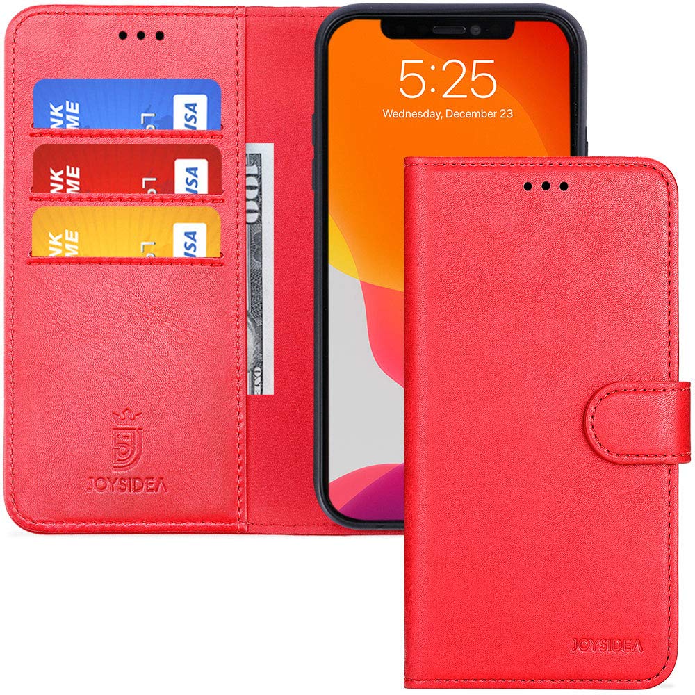 JOYSIDEAJOYSIDEA iPhone X/XS Leather Wallet Case, Premium PU Leather Slim Flip Folio Case with Card Holder, Kickstand and Shockproof TPU Cover for iPhone X/XS 5.8 inch, Red