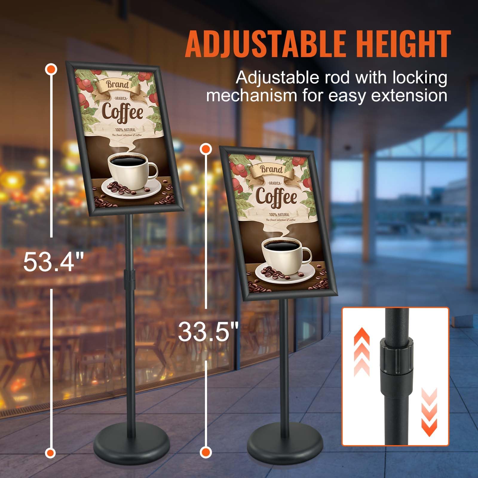 Porte-Affiche 420 x 297 mm Présentoir sur Pied Rotation à 360° Hauteur Réglable 850-1357