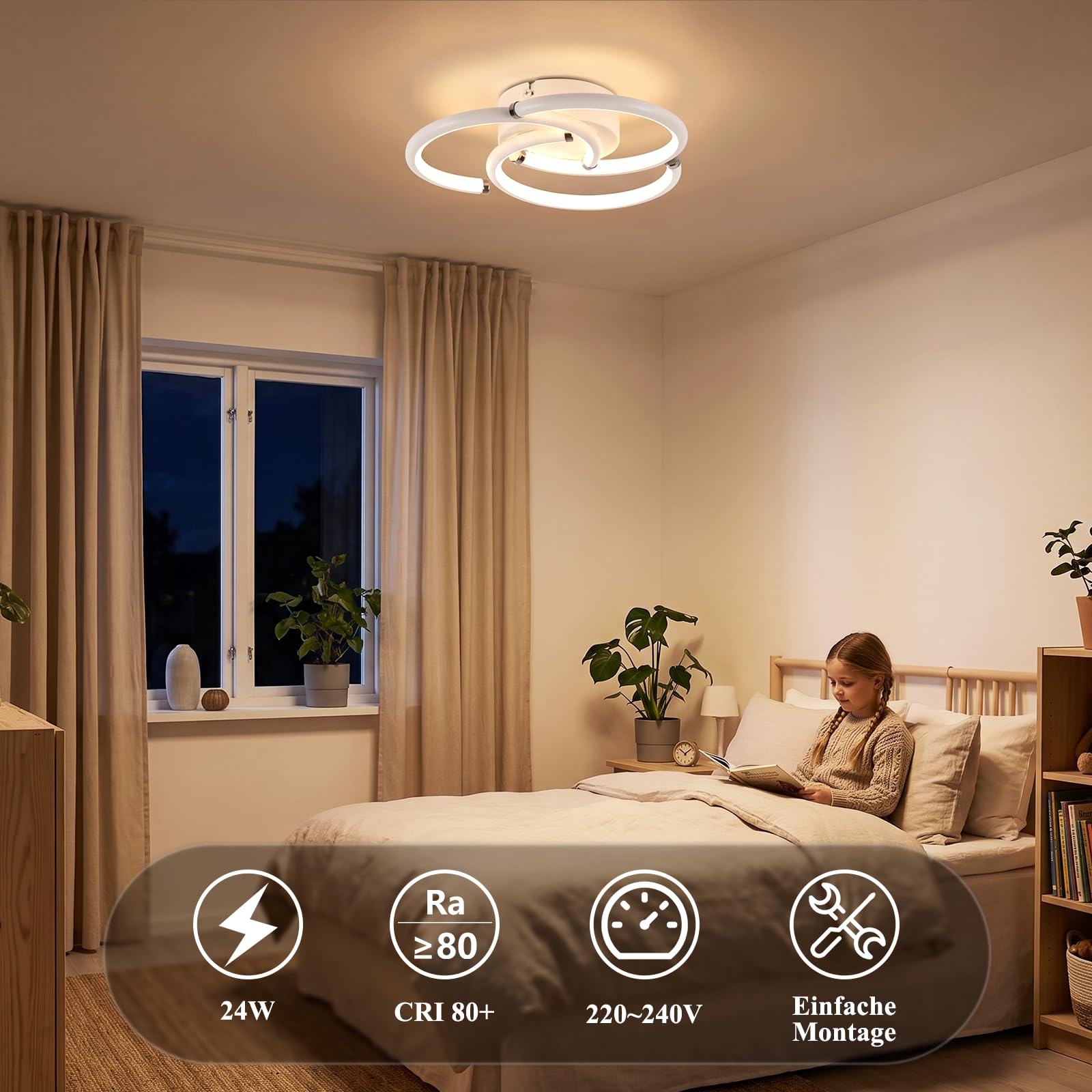 ZMH Plafonnier Cuisine Plafond LED 24W 3000K Luminaire chambre à coucher