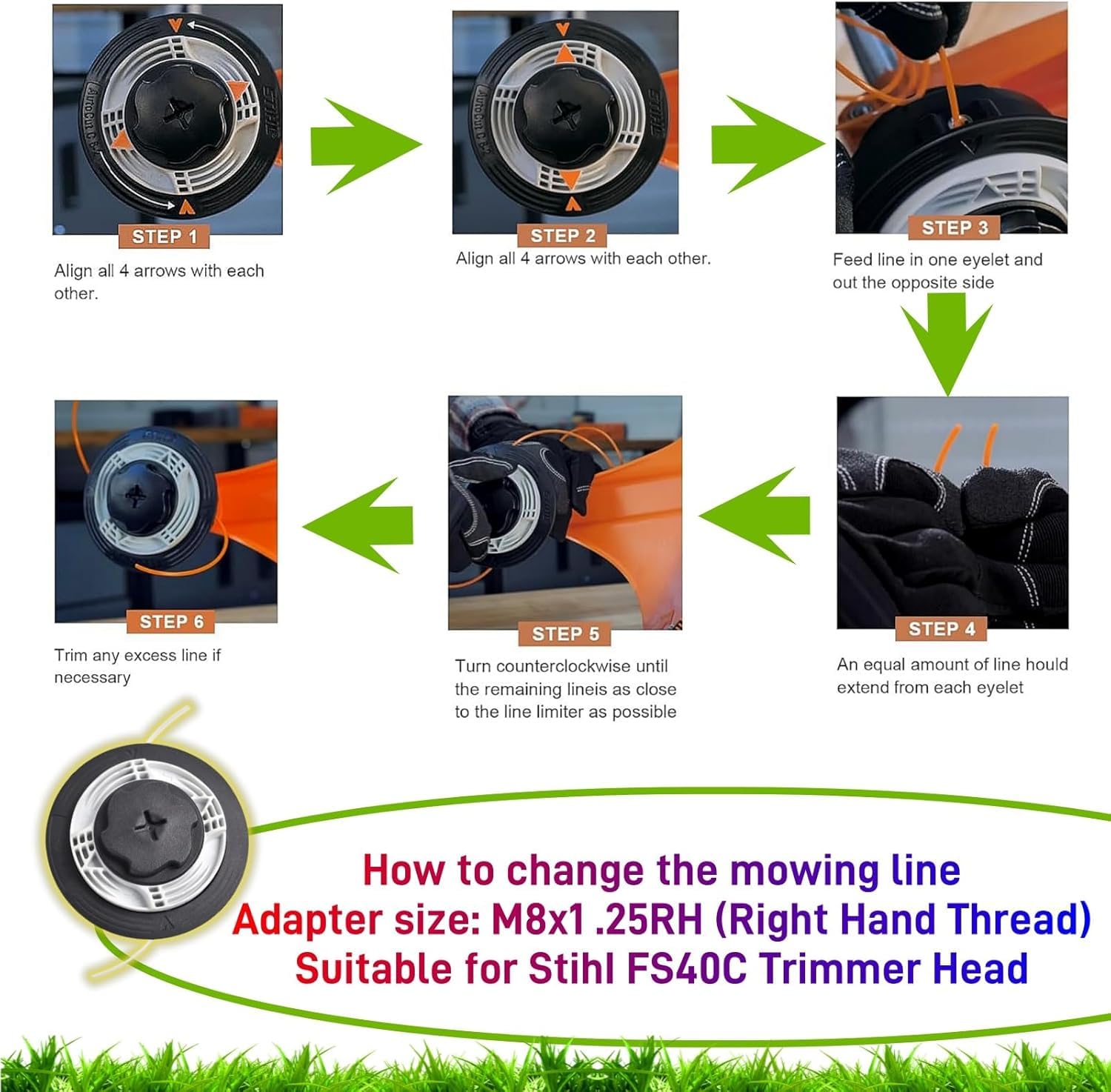Autocut C6-2 Mähkopf für Stihl Motorsense, Fadenkopf Ersatzteil kompatibel mit STIHL FS38 FS40 FS45 FS50 FSE60 FSE71 FSE81 FSA60R FSA86R KM56 KM94 KM111 Freischneider (2-Stück)