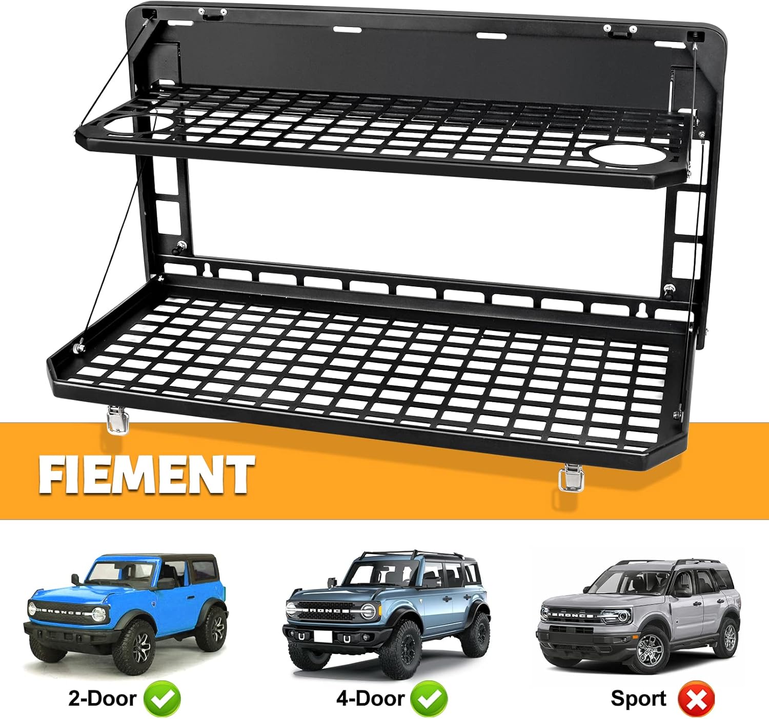 MAIKER Tailgate Table Folding 2-Tier Rear Camping Cargo Storage Shelf for Ford Bronco Accessories 2021 2022 2023 2/4 Doors, Aluminum Alloy