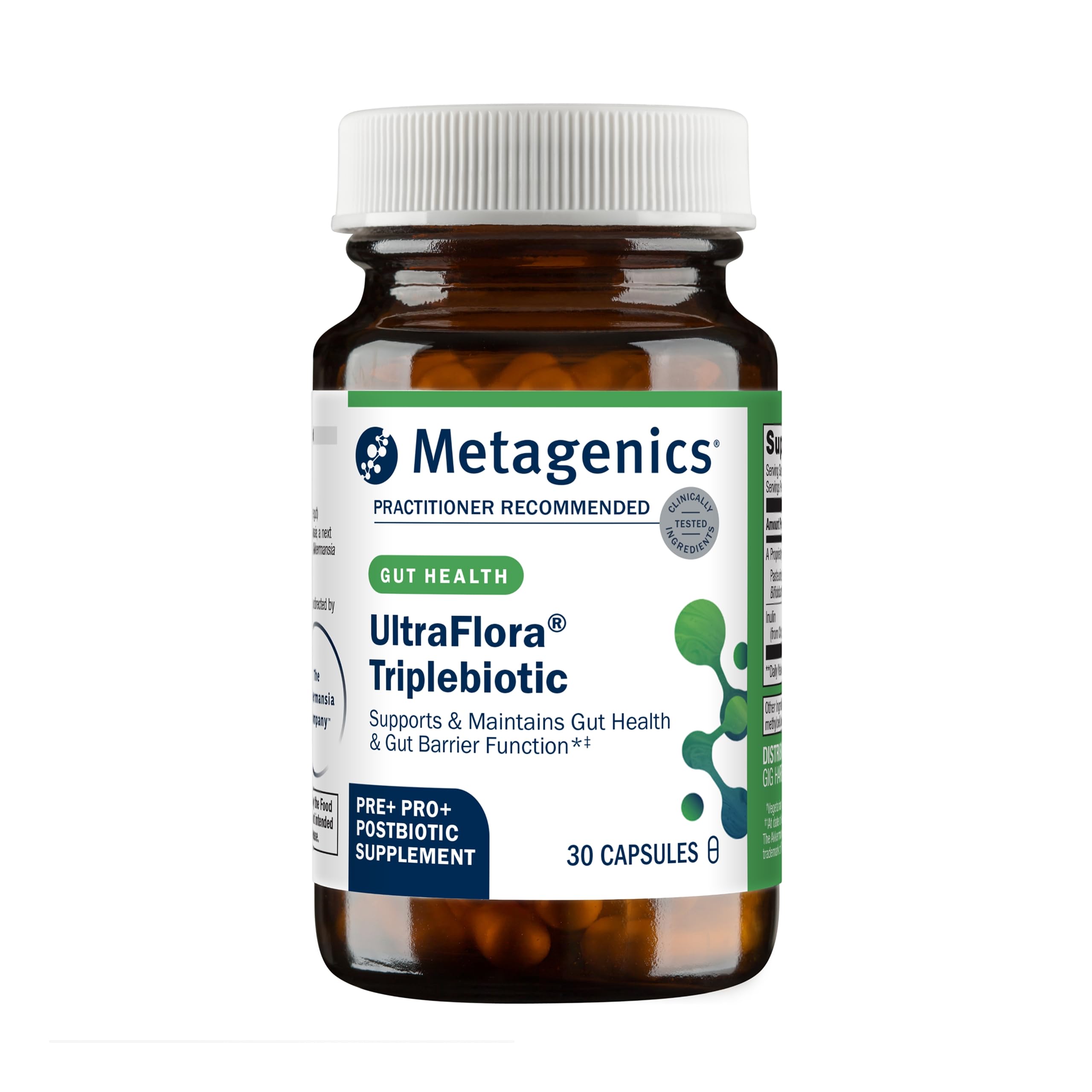 - Metagenics UltraFlora Triplebiotic - Prebiotic, Probiotic & Postbiotic Blend with Akkermansia for Gut Health* - Supports Digestive Balance, Microbiome & Immune Function* - Shelf-Stable - 30 Capsules