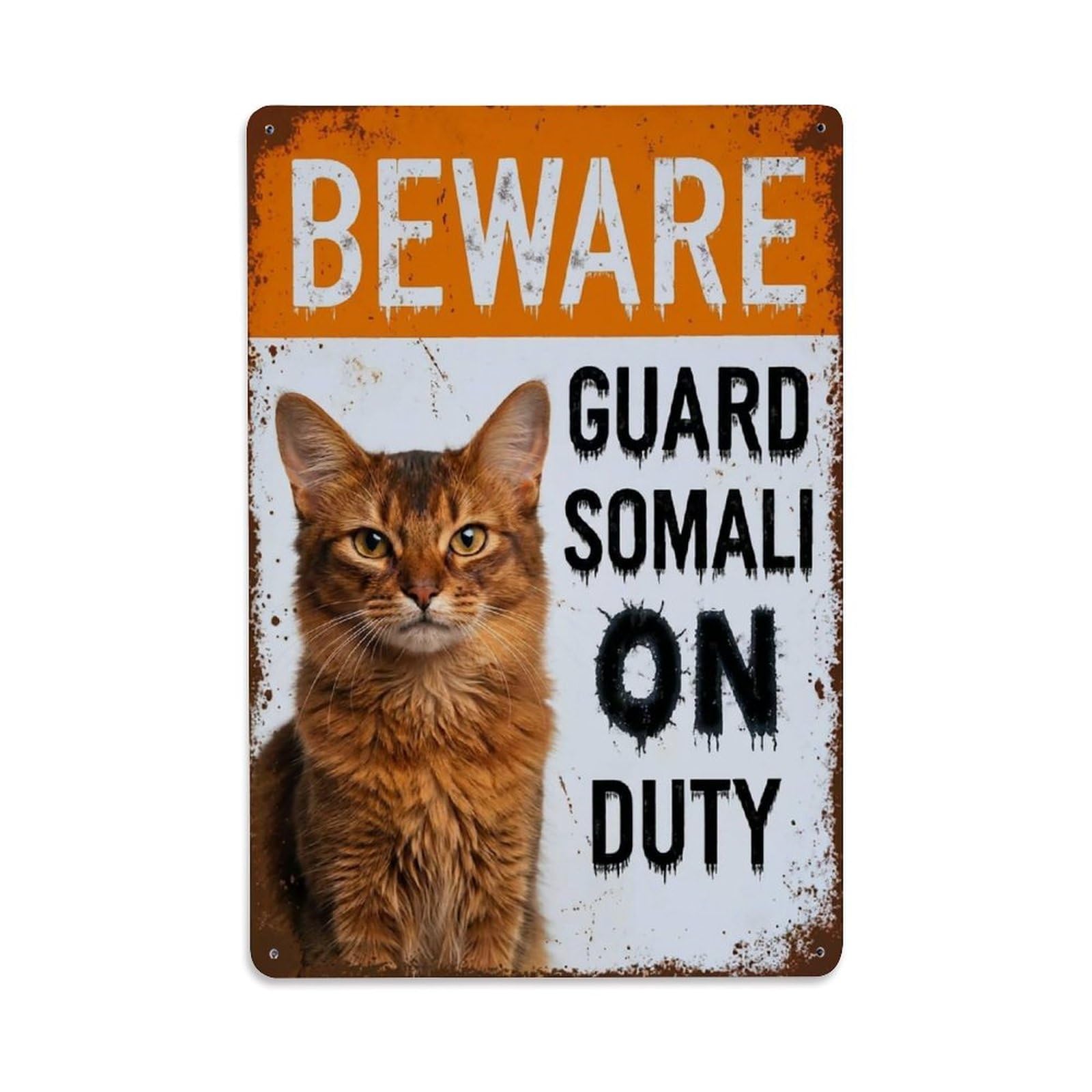 Vintage Funny Somali Guard Beware of Cat Balcony Metal Tin Sign Plaque Wall Decor for Cafe, Club Bar, Office, Garden Metal Poster 8x12Inch
