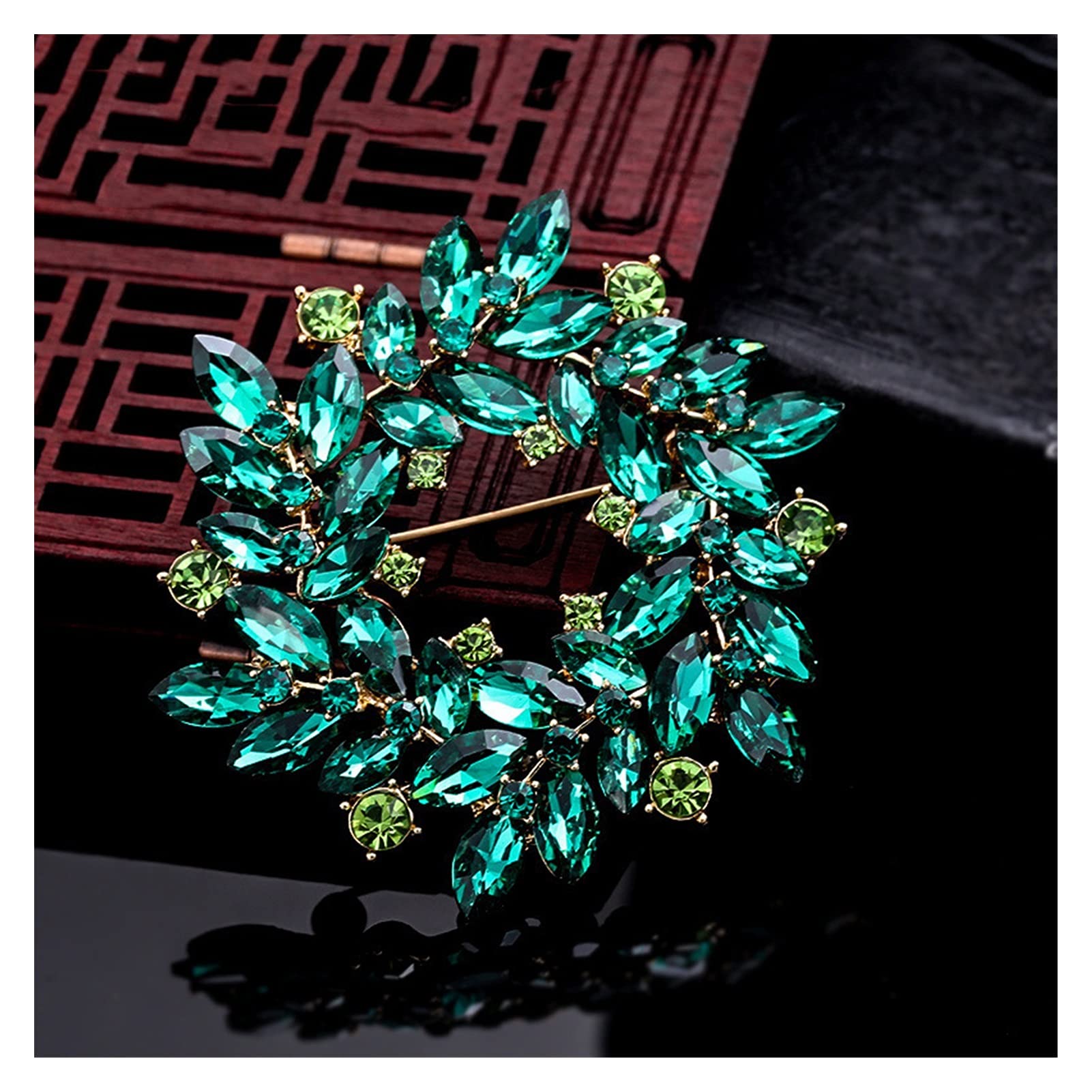 RWRAPS 3-farbige Kristall-Kranz-Blumen-Brosche, modische Broschen für Damen, Modeschmuck, feines Geschenk (Metallfarbe: Blauer Kristall) ()