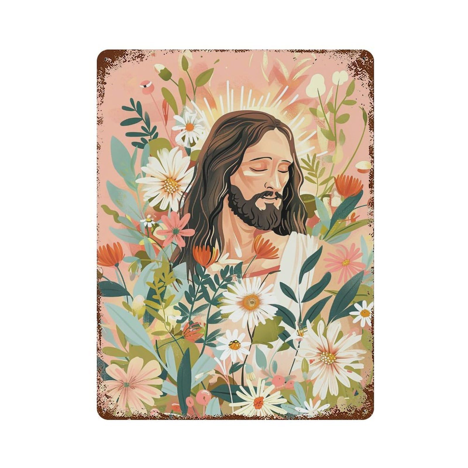FHUYEURHRY Floral Jesus Christ Pastel 04 Wall Decor Retro Iron Vintage Art Metal Tin Sign Poster Modern Home Cofffee Club Art Bar Shop Decorations Style-28 40x30cm