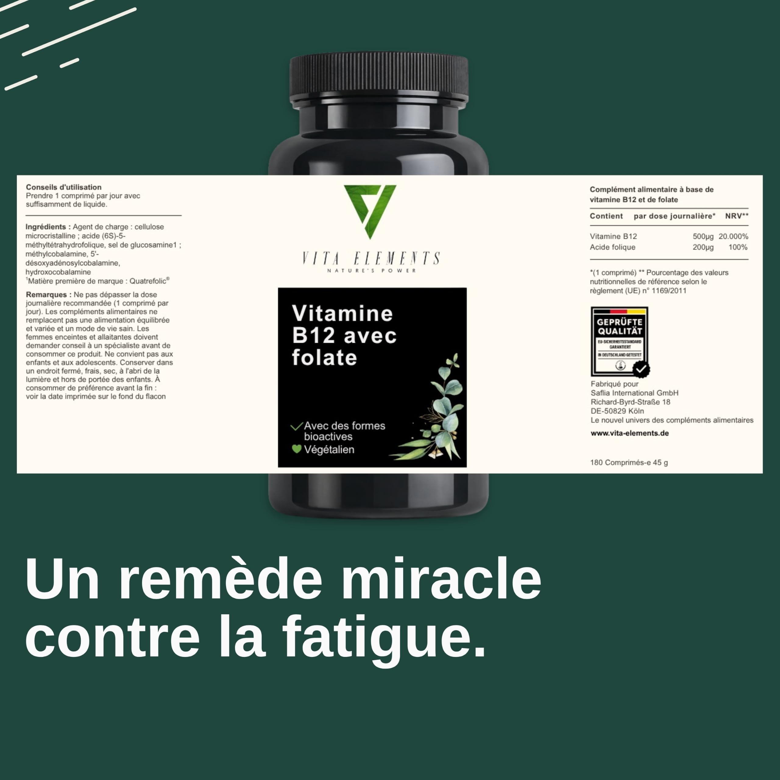 Vita Elements Vitamine B12 avec Acide Folique - 180 comprimés - Lot de 3