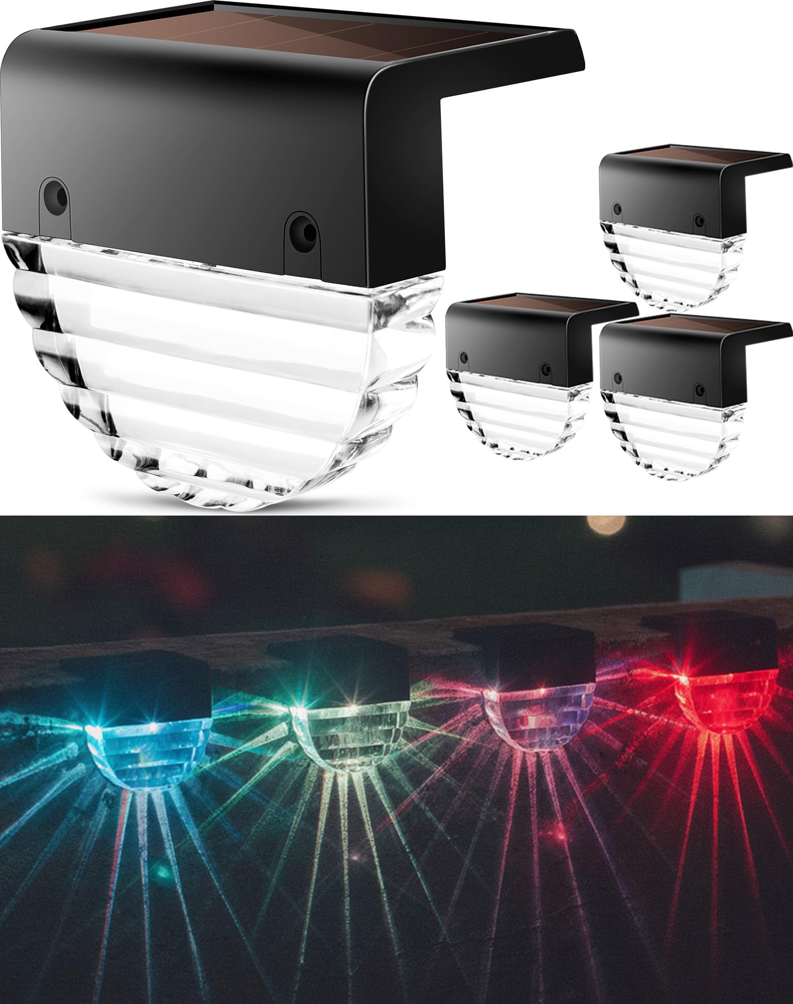TIJNN Lot de 4 lampes solaires d'extérieur étanches à DEL pour escaliers extérieurs, marches, cours, patio