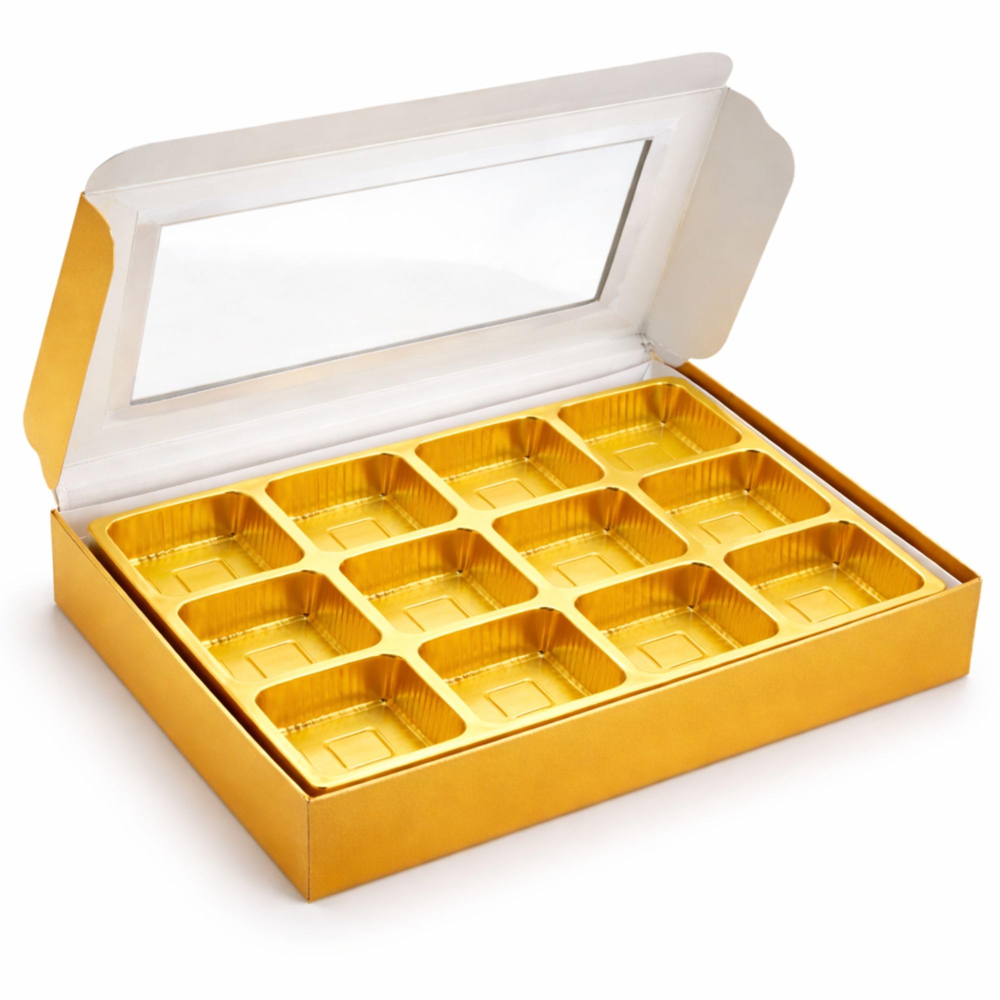 PITARAA JUNCTION Chocolate Cavity Box, Golden in Color, Elegant Gift Box for Chocolates, Sweets & Return Gifts, Including Tray (12 Cavities)-image-45