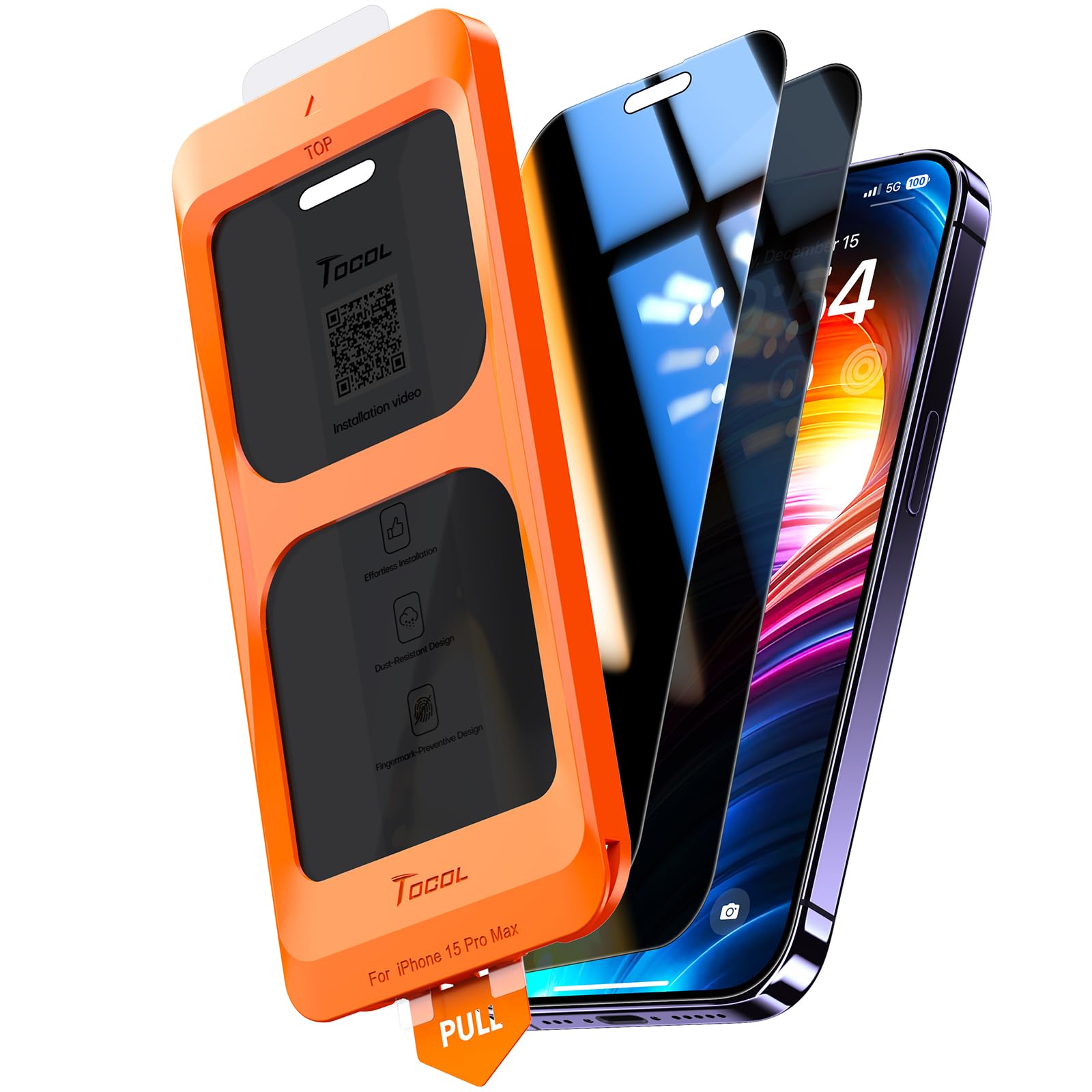 TOCOL Privacy Pellicola Protettiva per iPhone 14 Pro 6,1 Pollici, 25° Reali Anti-Spy, Rimozione Automatica Della Polvere, Copertura Completa, Senza Bolle, Durezza 9H, 2 Pezzi